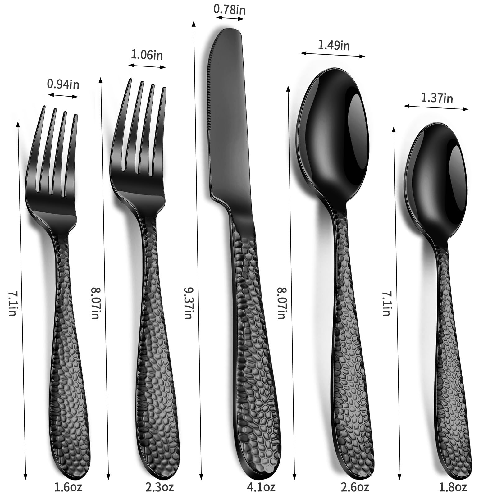 Black Hammered Silverware Set, 20-Piece Heavy Duty Stainless Steel Flatware Sets for 4, Food-Grade Cutlery Set for Home Restaurant, Mirror Polished, Dishwasher Safe — Amazon image 2