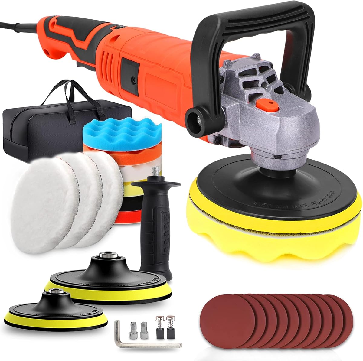 1580W Rotary Car Buffer Polisher 7 Variable Speed for Polishing Waxing | 1000-3500 RPM, With 6" and 7" Backing Plate, Lightweight & portable design with dual detachable handles & safety lock.