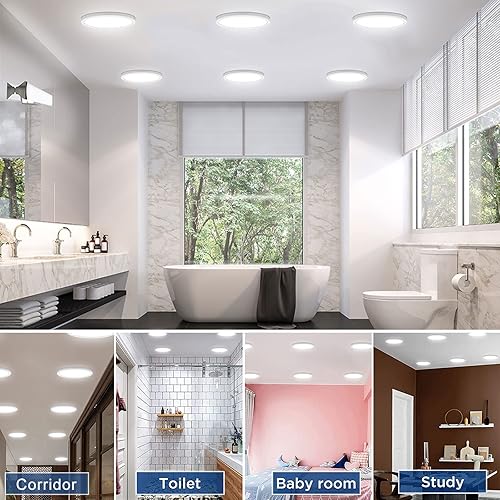 Miniatura 8 de NOVELUX Lámpara de techo de montaje empotrado de 7 pulgadas, regulable, ultrafina, redonda, LED, para interiores y exteriores, clasificación de