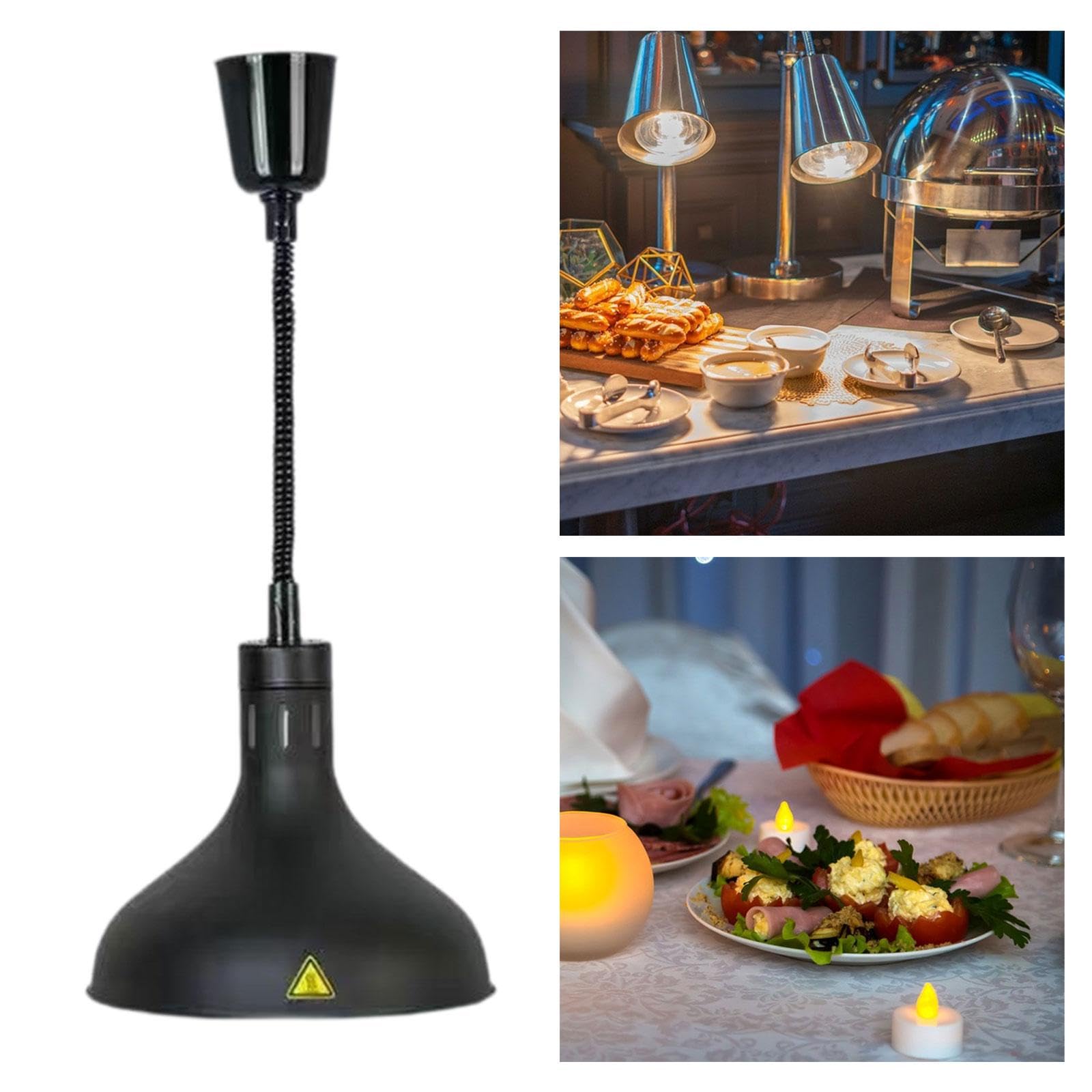 Lámpara Calefactora Extensible para Alimentos con Soporte de Techo Y Base E27 Acero Inoxidable para Buffet Restaurante Cafetería Cocina, Negro, Individual