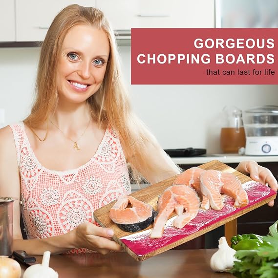 Acacia Wood Cutting Board with Resin Wave Design, Versatile Kitchen Chopping Board for Meat, Vegetables, Fruits, Cheese & Charcuterie, Pink Ocean Vibes Elegant Serving Tray, 14x9.8 Inches