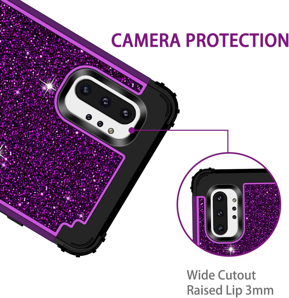 LONTECT for Galaxy Note 10 Plus 5G Case Glitter Bling 3 in 1 Heavy Duty Hybrid Sturdy High Impact Shockproof Protective Cover Case for Samsung Galaxy Note 10+ Plus/Note 10 Plus 5G,Shiny Purple/Black