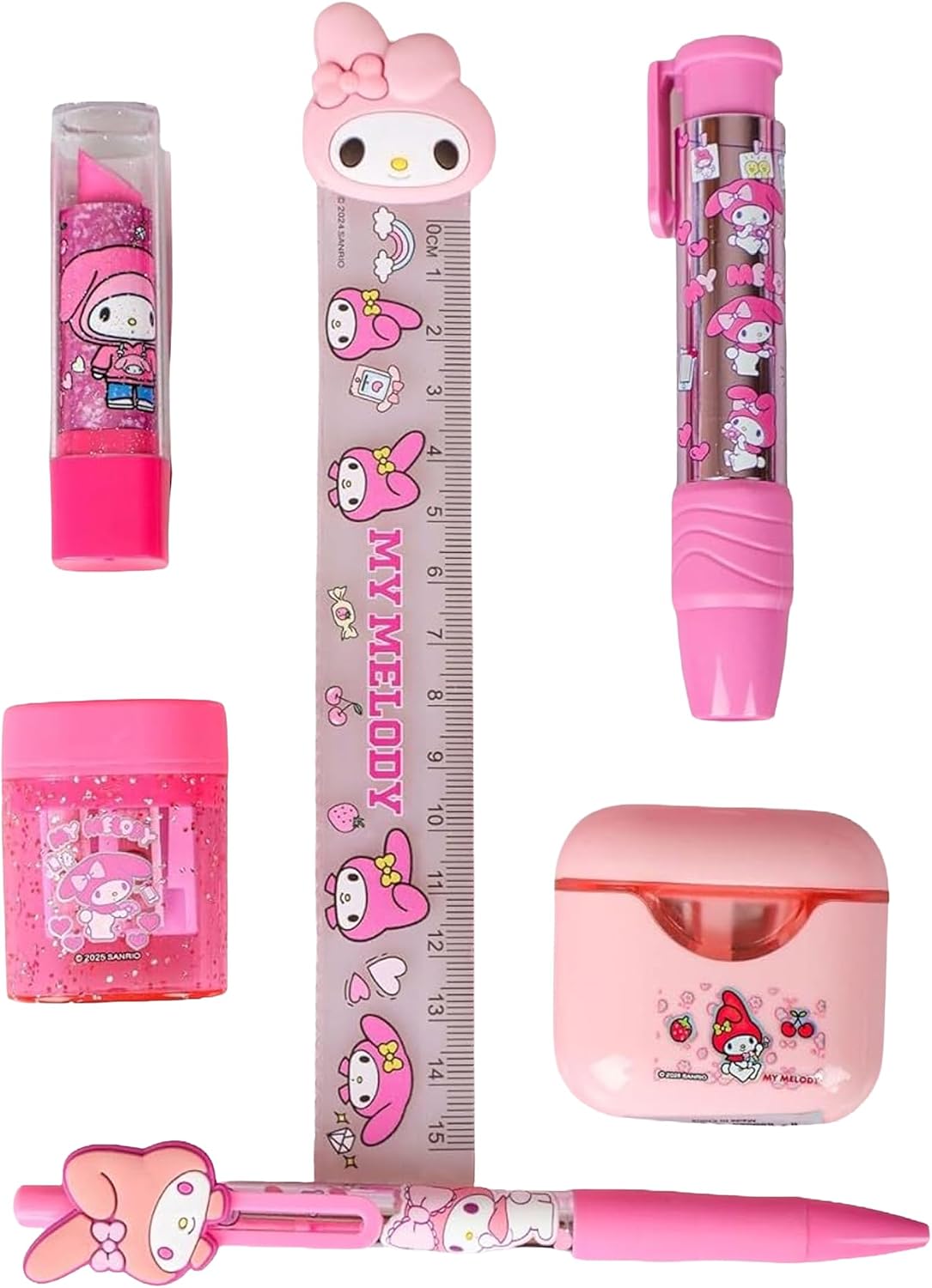 MY MELODY Lisanslı 6 Parça Kırtasiye Seti, Pods/Kulaklık Tasarımı, Dekomus Islak Mendil Hediyeli