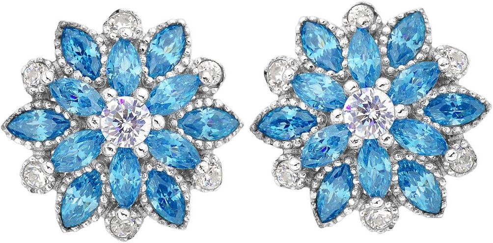 EleQueen 925 Sterling Silver Full Cubic Zirconia Bridal Flower Stud Earrings 15mm for Women, Valentine's Day/Mother's Day/Christmas Jewelry Gift