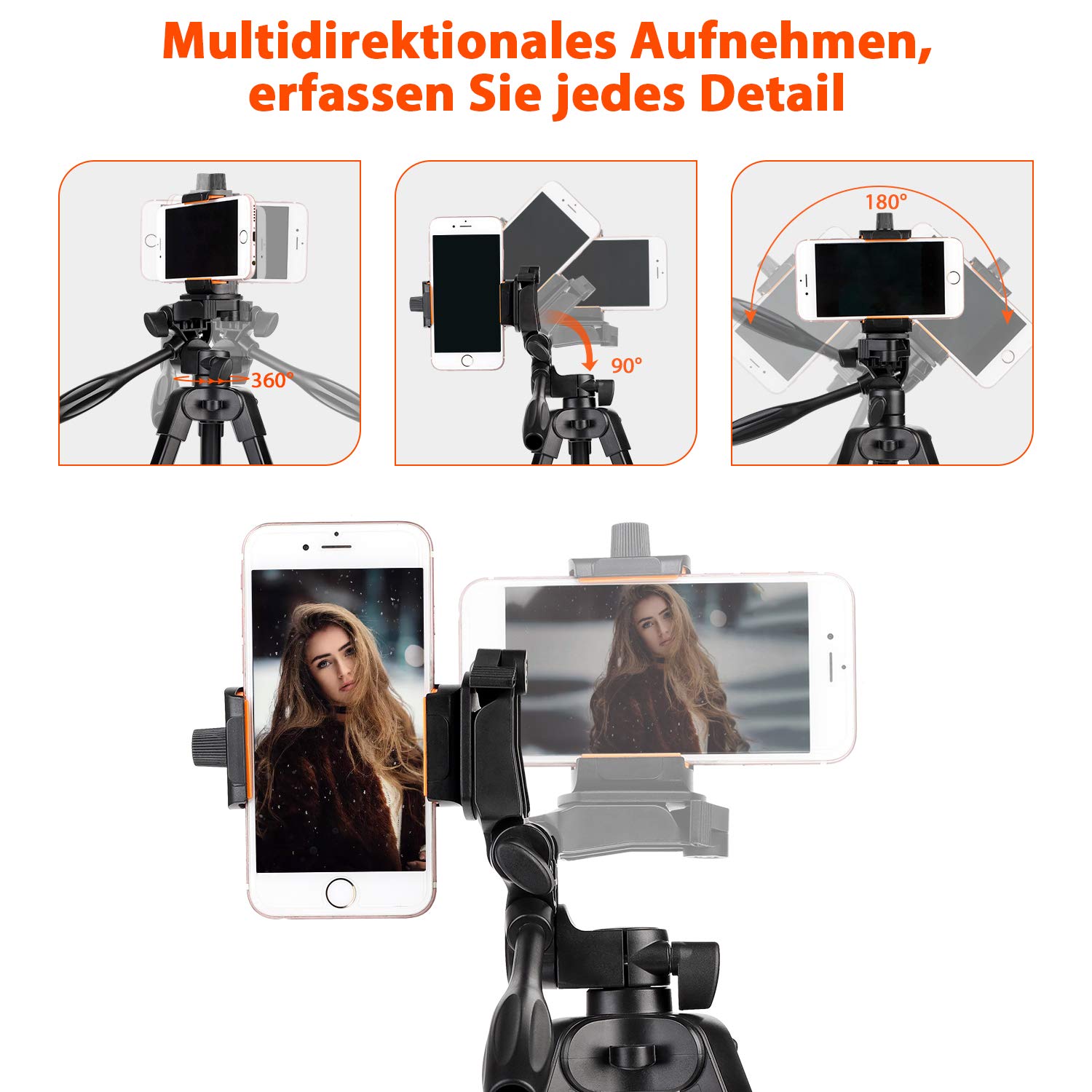 GEEKOTO Handy Stativ Ausziehbar, 54" Stativ für Smartphone mit 360-Grad-Panorama-Drehplattform und 1/4 Universal-Befestigungsschrauben für spiegellose/Gopro/DSLR-Kamera Schwarz