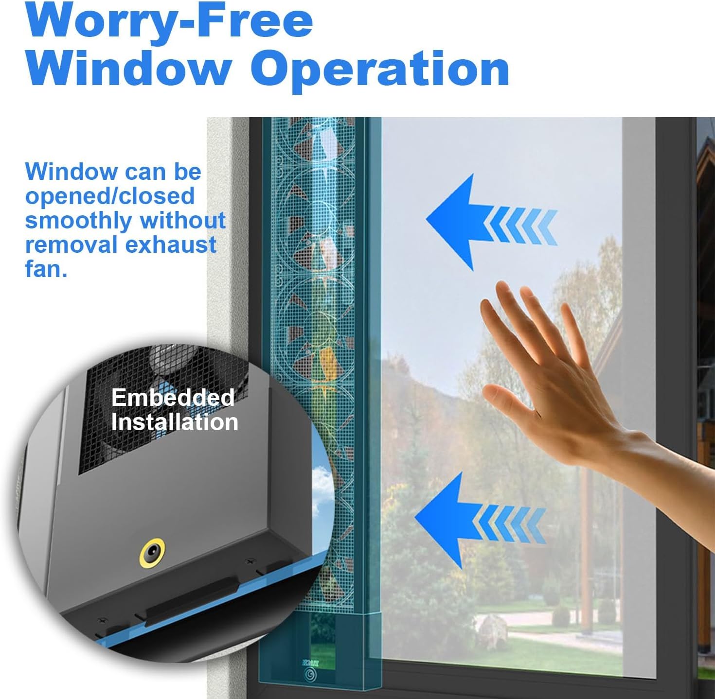 Adjustable Window Exhaust Fan, 14-51inch Retractable Drilling Free Installation Removable Vertical Window Fan Suitable for Home, Kitchen, Bathroom, Office&Card Room(21.6-23.6 Inch)