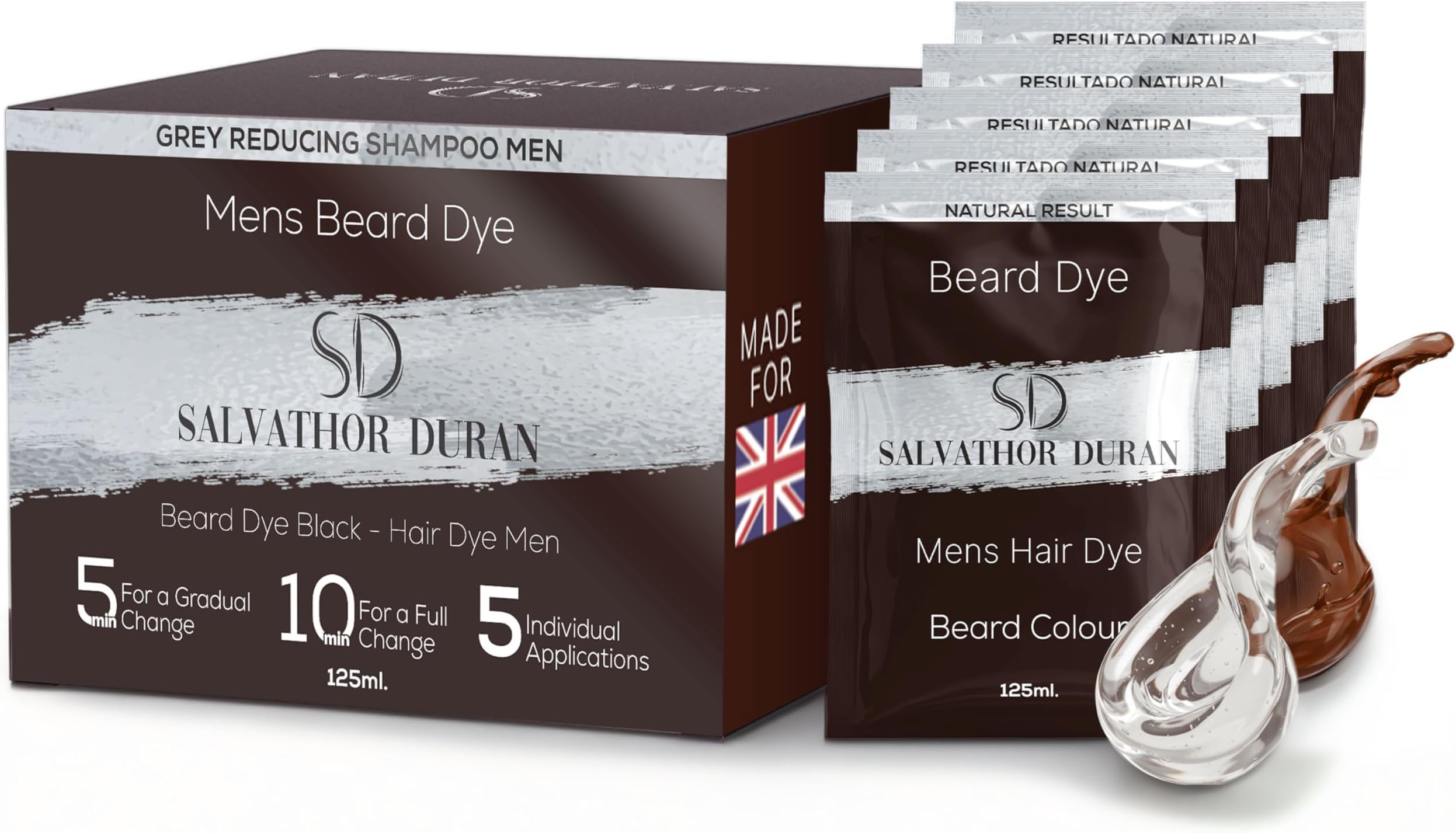 Beard Dye for Men - Mens Beard Dye - 5 Applications - With 20 Gloves - Salvathor Duran - 125 ml