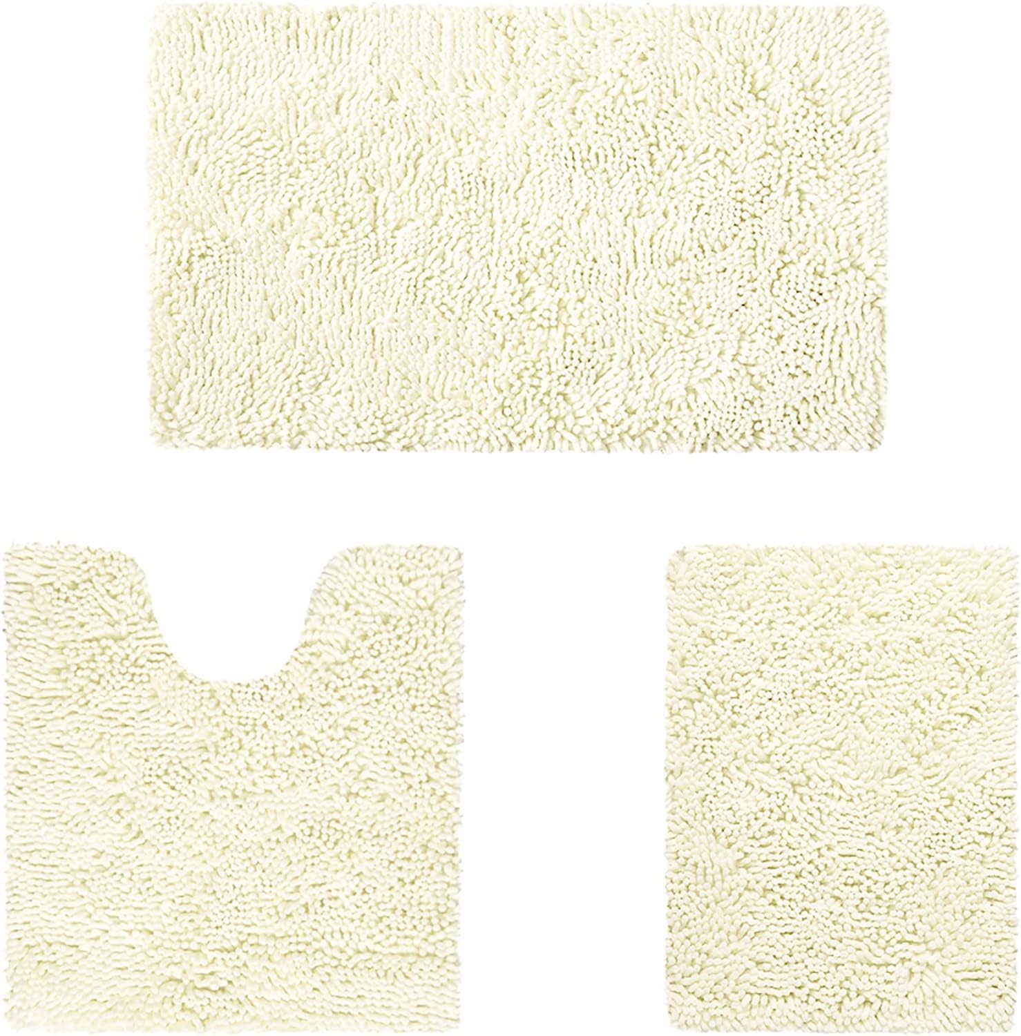 RUN HELIX Bathroom Rugs, Bathroom Rug Set, Bathroom Rugs Sets 3 Piece, Ultra Soft Non-Slip Bath Rugs and Absorbent Chenille Bath Rugs,Plush Bath Mats for Bathroom, Tub, Shower