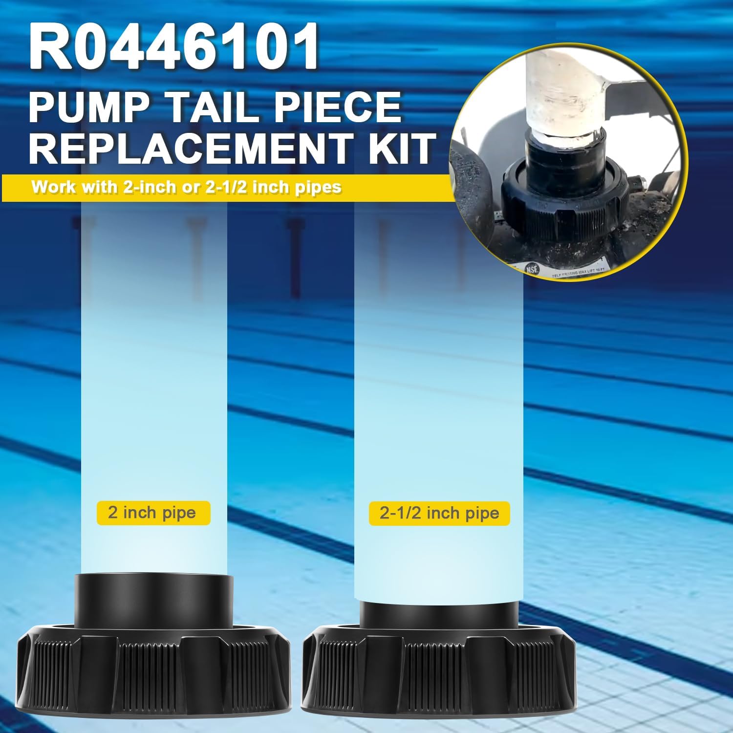 R0446101 2" x 2.5" Tail Piece with O-Ring and Coupling Nut Replacement for Zodiac Jandy ePump and Stealth Series Pumps Up to 2.7 HP 2-Pack