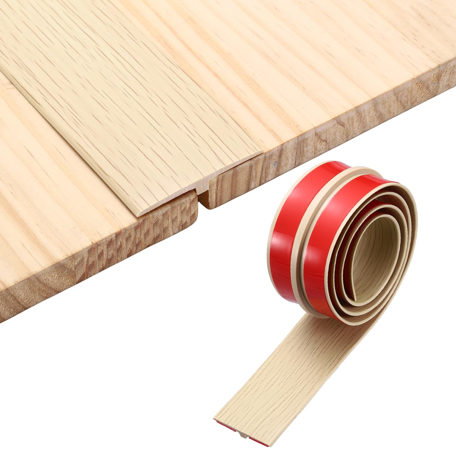 sourcing map Floor Transition Strip, 3.2FT x 1.97" x 0.31" Self Adhesive Floor Cover Strips T-Shaped Wood Grain Laminate Edge Trim for Flooring Gaps Carpet Transition, Light Beige