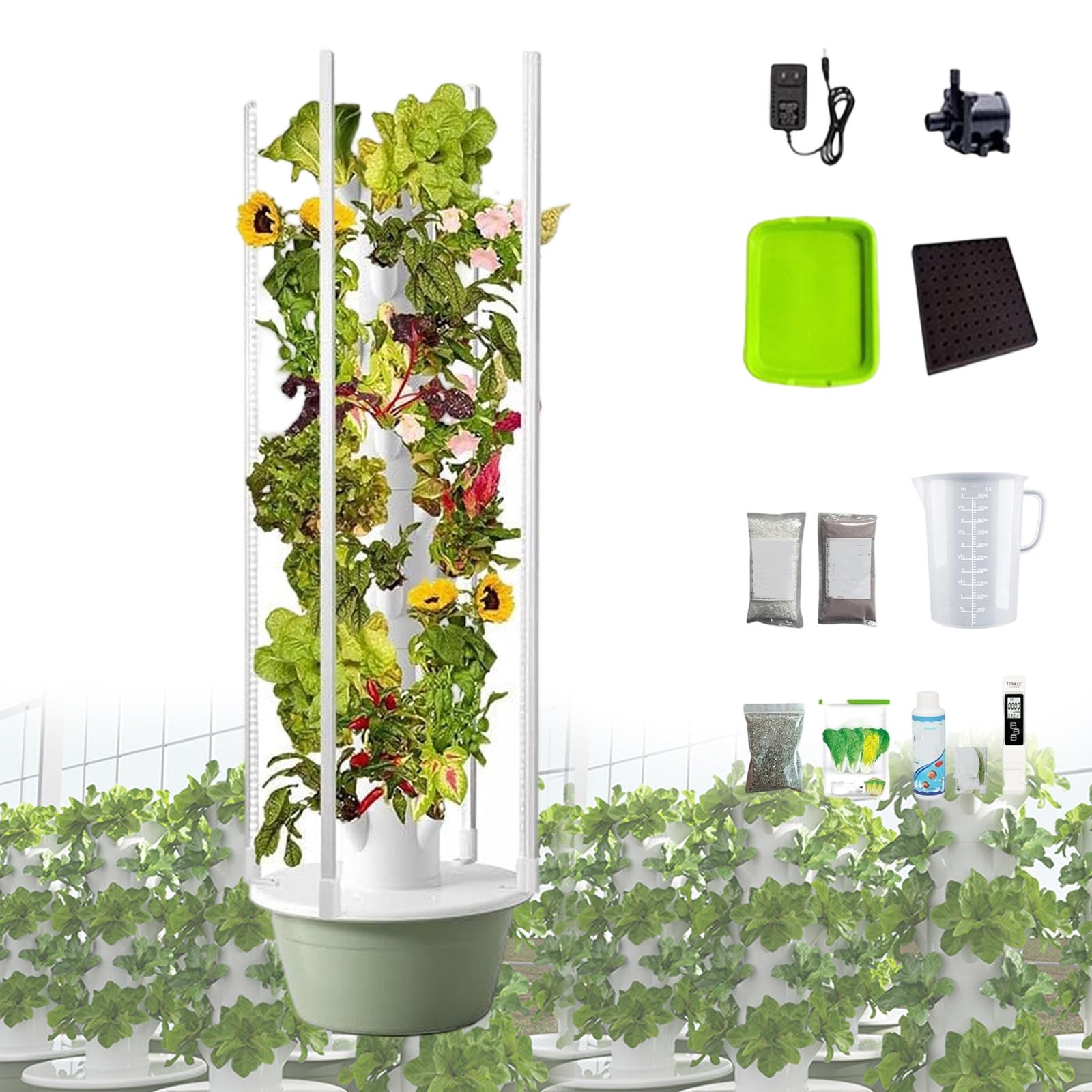Kit de germinación hidropónica 20/28/36 y Torre de Cultivo Vertical con luz LED y Bomba de Agua, jardín Interior sin Tierra para Verduras y Hierbas orgánicas de la Granja a la Mesa 5Layer