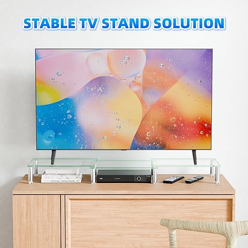 Miniatura 5 de Simple Trending Soporte elevador de monitor doble, organizador de escritorio de oficina para computadora para 2 monitores con vidrio templado,