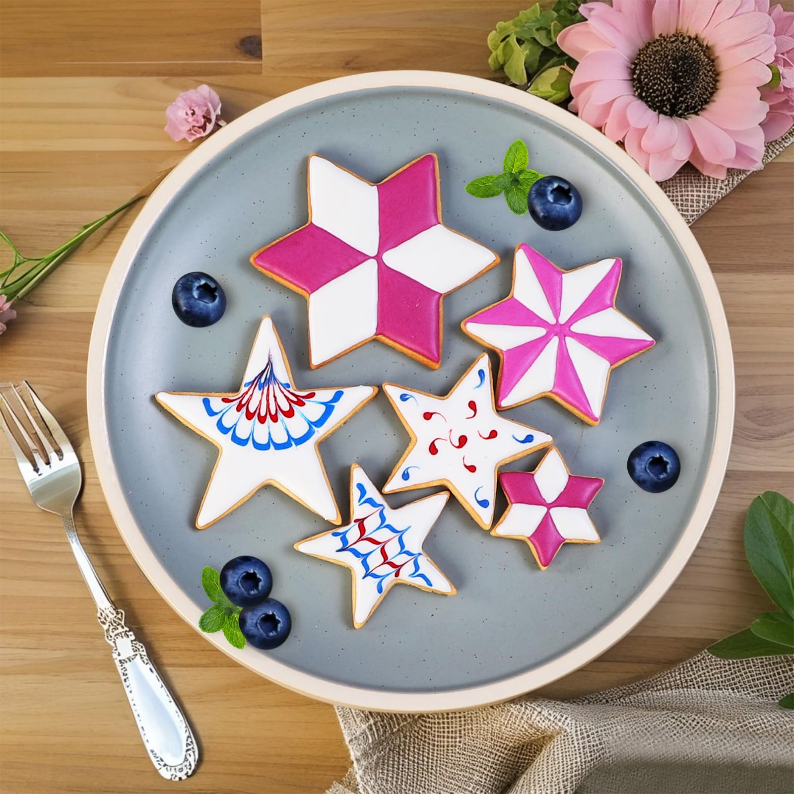 Juego de cortadores de galletas de metal, 18 piezas, 6 formas (redondo, corazón, estrella, ratón, hexagrama, flor), herramientas de acero inoxidable para hornear galletas, pasteles, manualidades
