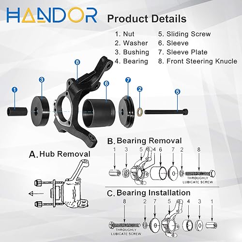 Miniatura 5 de Kit de prensa de rodamientos de rueda de 23 piezas, adaptadores de rodamientos de tracción delantera FWD Kit de herramientas de extracción de prensa