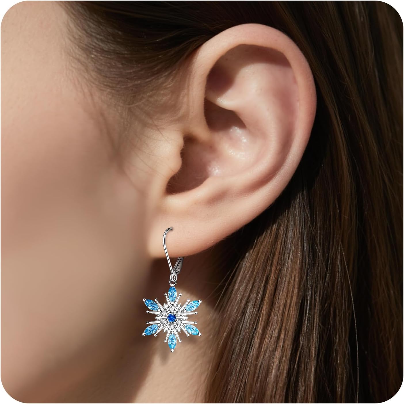 Snowflake Earrings Christmas Earrings for Women Winter Snowflake 925 Sterling Silver Leverback Dangle Drop Christmas Gifts - Image 9