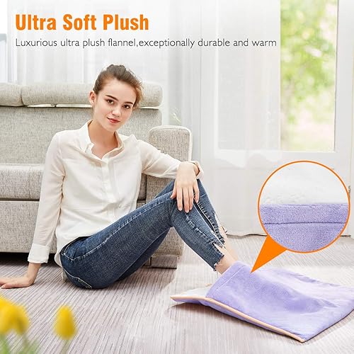 Vista 13 de Calentador de pies eléctrico, almohadilla térmica de franela ultra suave, extra grande para cama, abdomen, pies, espalda, calambres, oficina/hogar