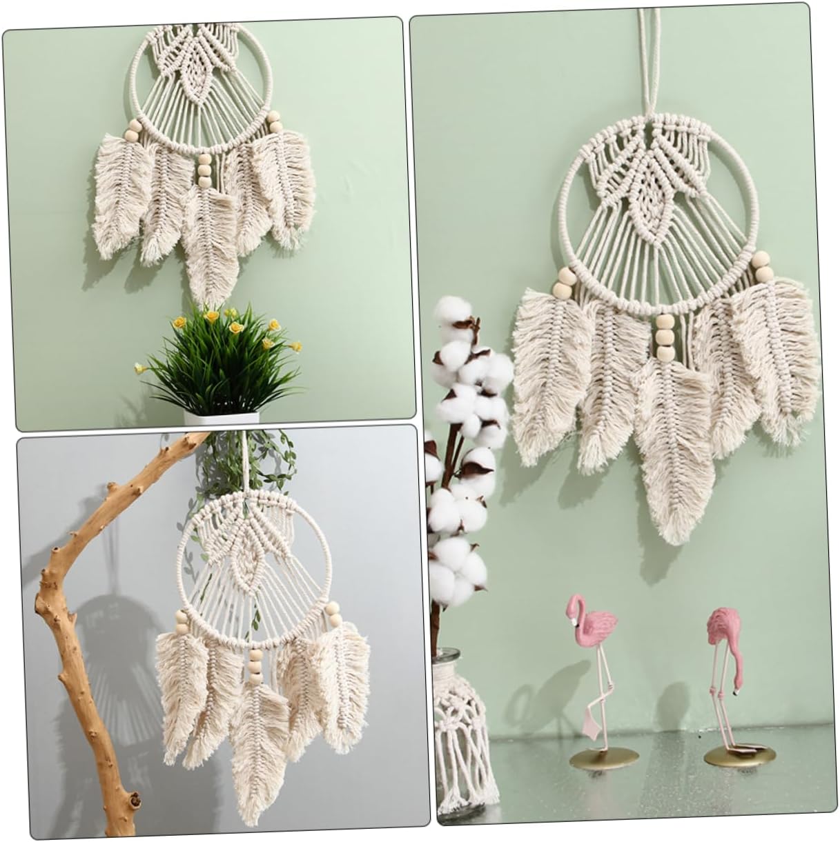 ORFOFE Handmade Bamboo Circle Dream Catcher Wall Hanging Decor Leaf Cotton Wall Art for Bedroom Bohemian for Girls Room and Nursery