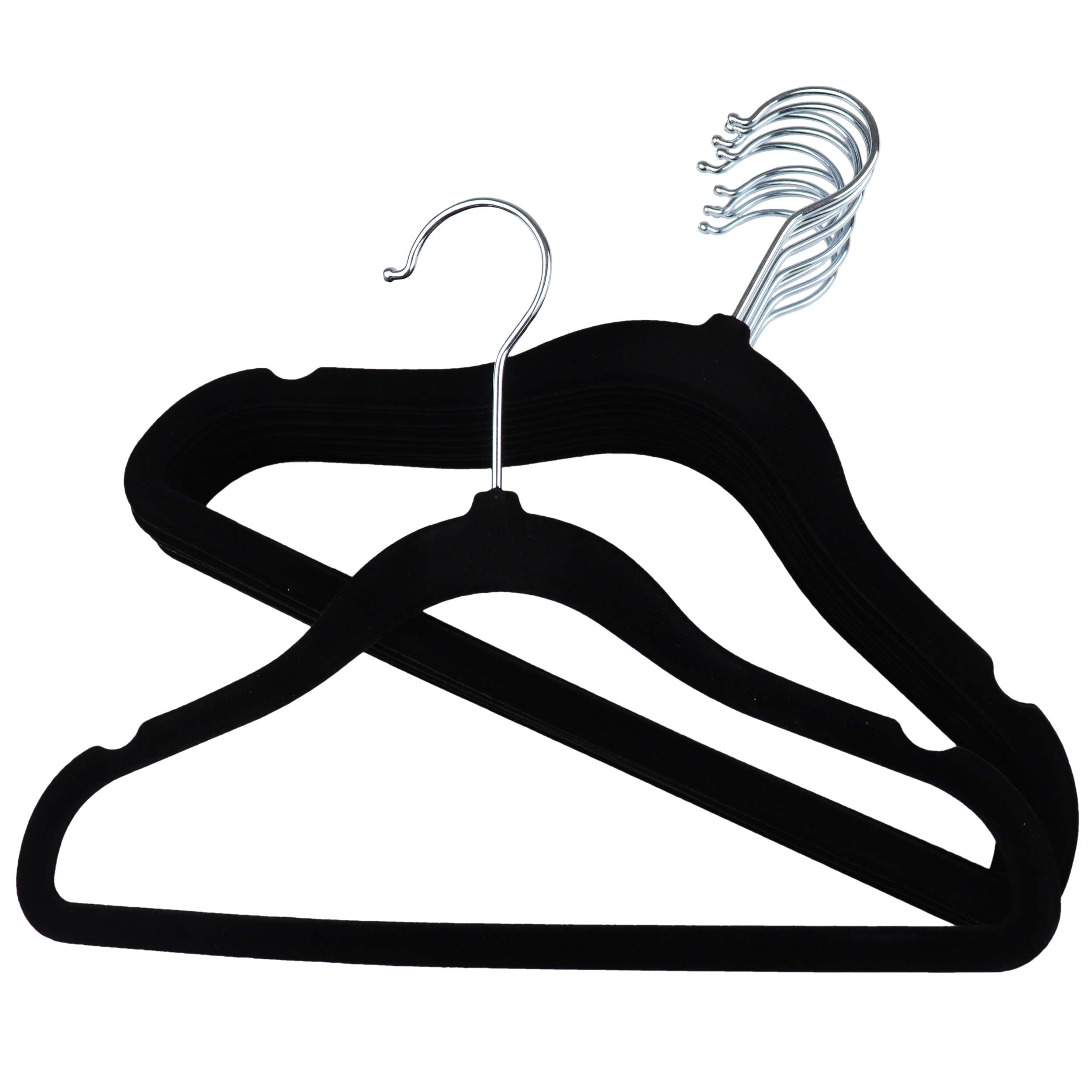 The Hanger Store 100 Kids Black Non-slip Velvet Space Saving Coat Clothes Hangers with Trouser Bar โ image 1