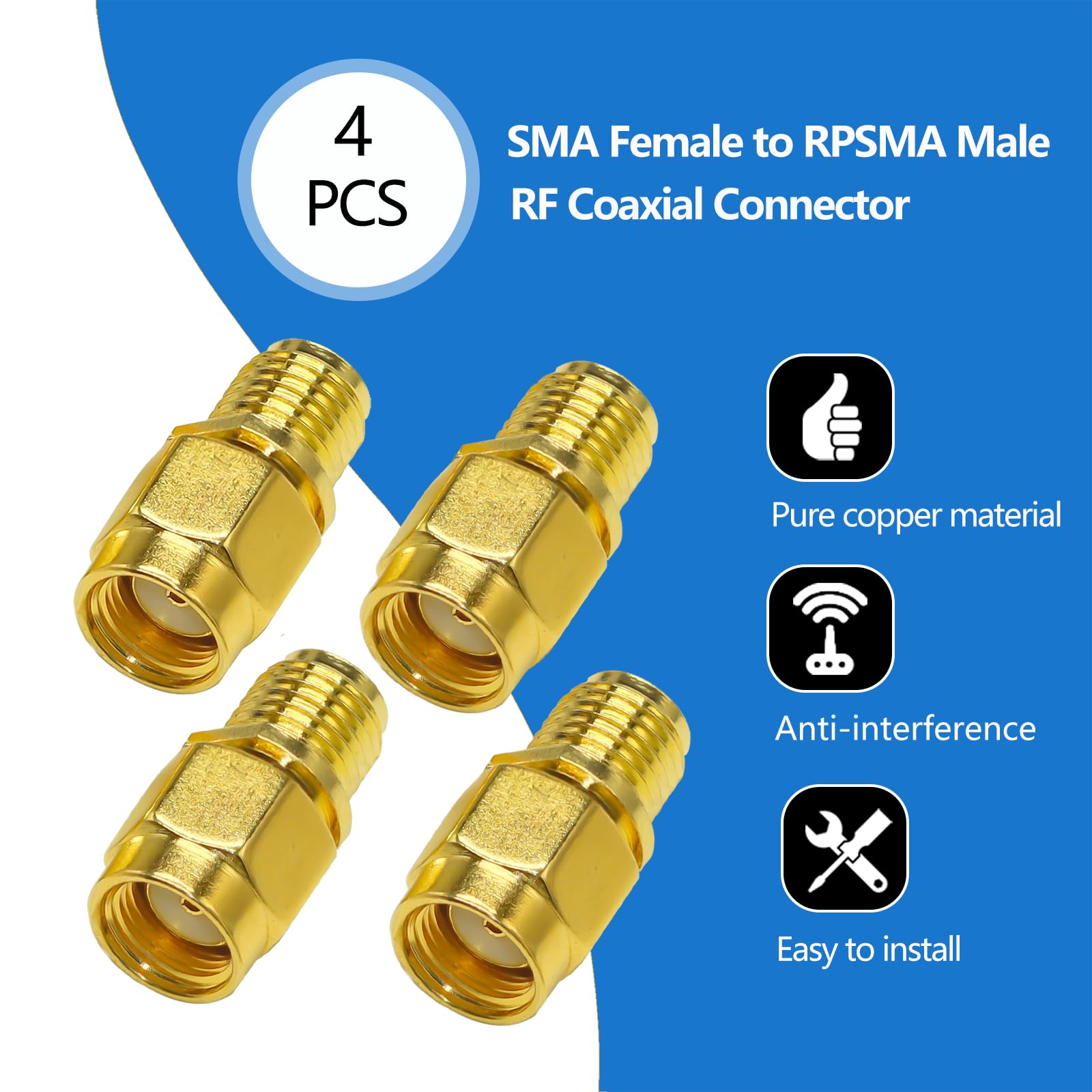 TUOLNK Adapter koncentryczny RPSMA męski na SMA żeński - 4 sztuki