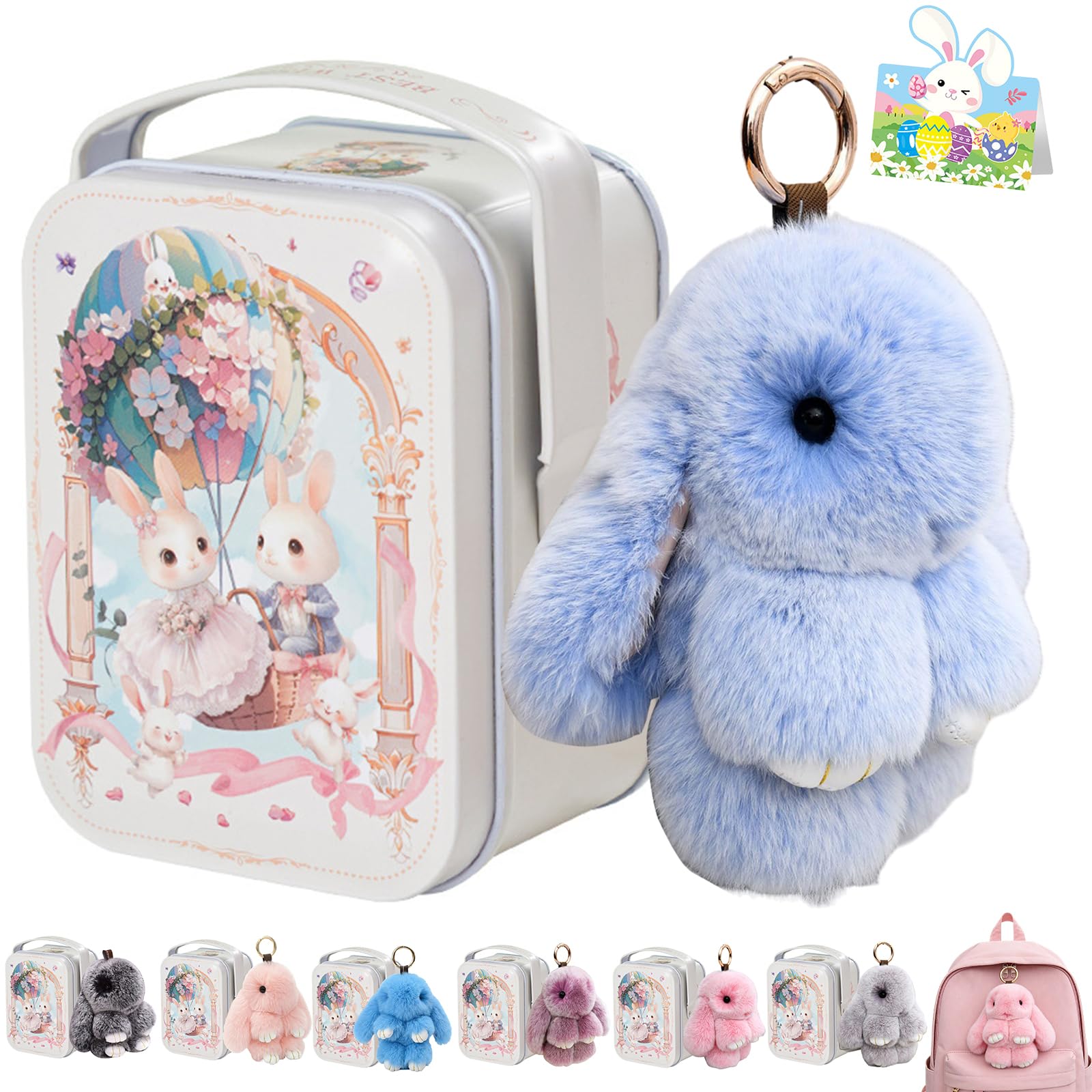 Bunny Lulu Keychain With Tin Box, Bunny Keychain Charm Bao Rabbit Pompom For Bags, Easter Girls Women Gift — view 17