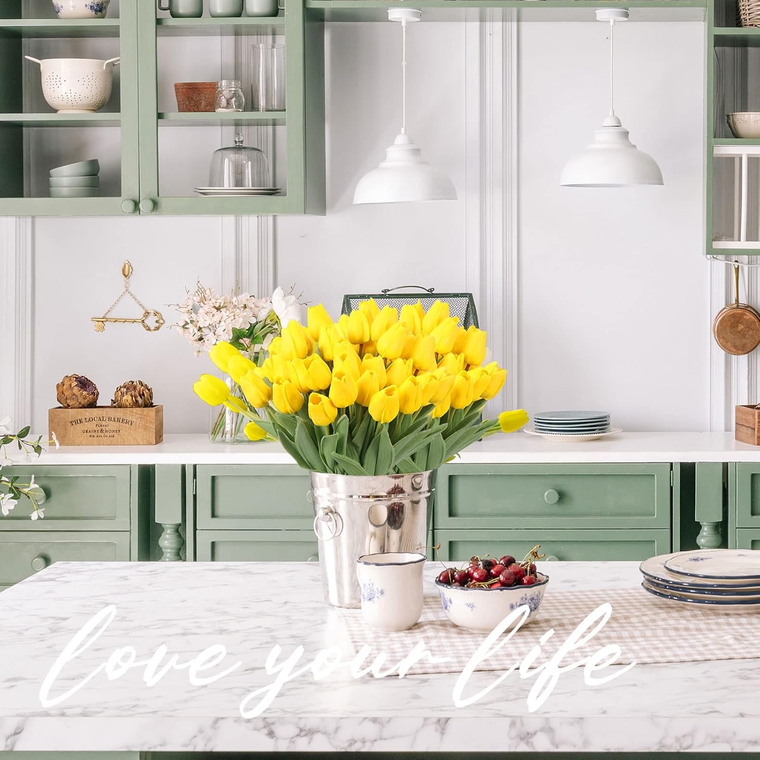 Janinka 100pcs Artificial Tulip Flowers Fake PU Tulips Faux Latex Bouquet Flower Centerpieces Arrangement Floral for Mother Day Wedding Spring Decorations (Yellow) - Image 6