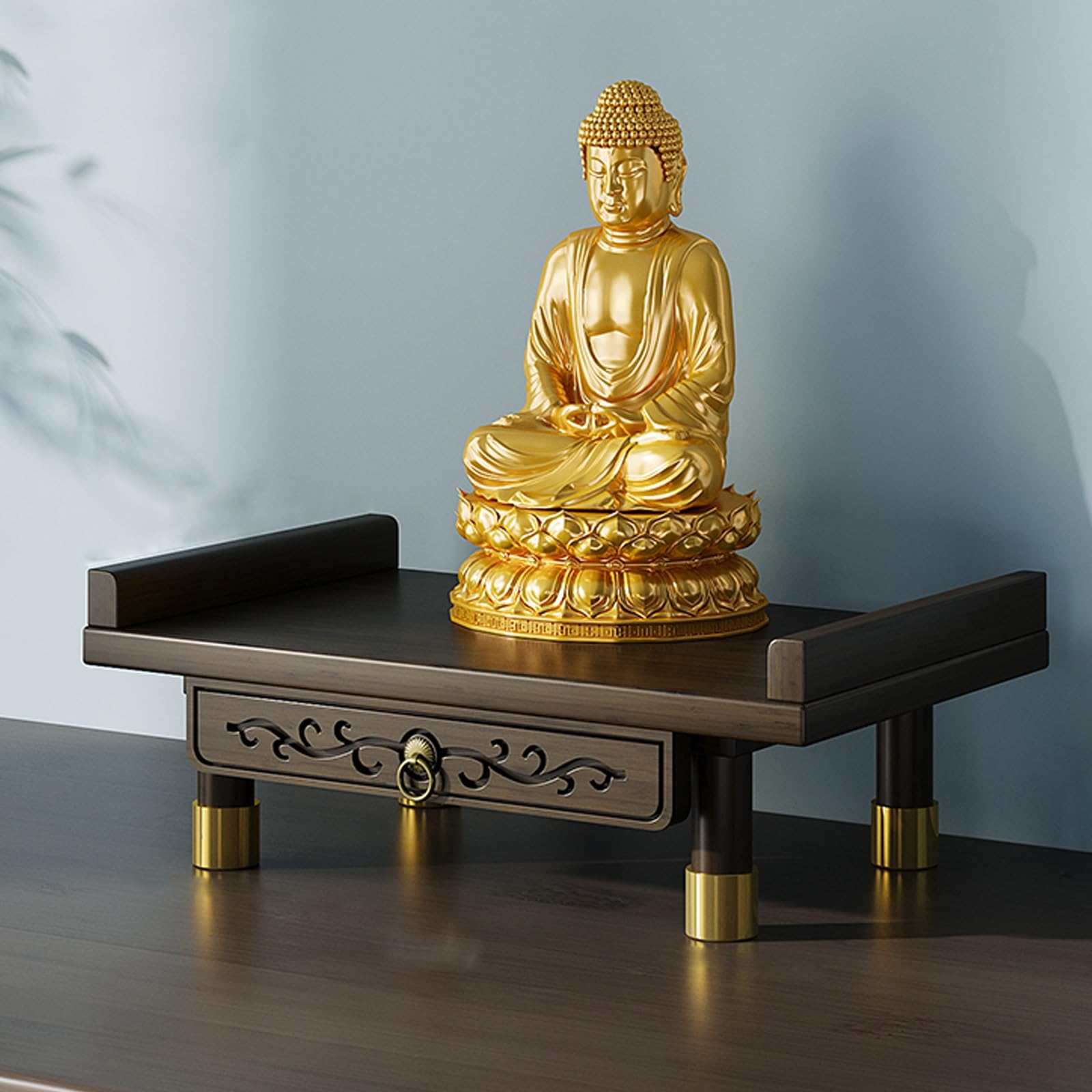 JNTFNE Personal Shrine Altar Table, Buddhist with Extendable Drawers, Bamboo Meditation Desk, Buddha Statue Stand, can Be Placed on The Table(39x26x12.5cm)