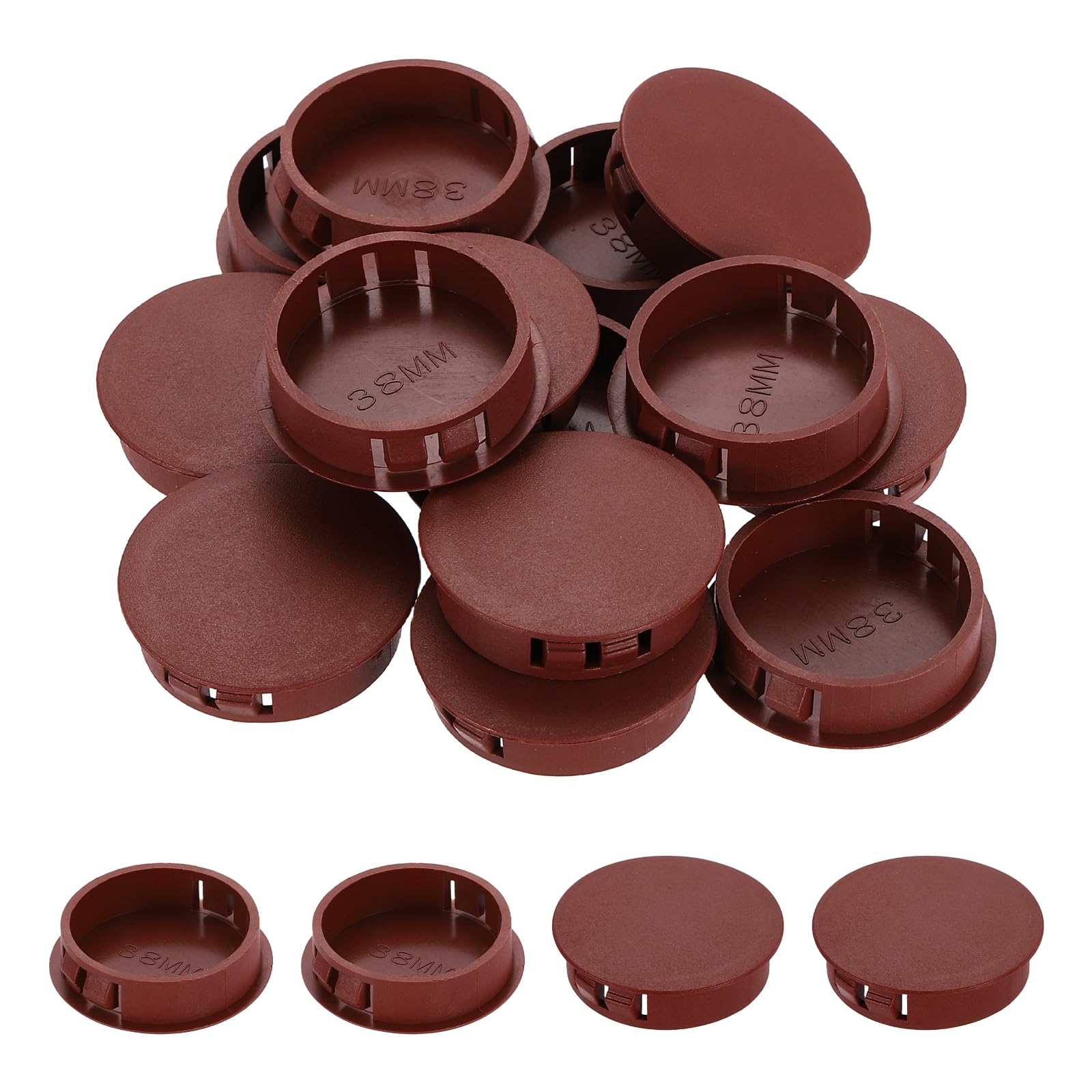 sourcing map Hole Plugs 50pcs 38mm(1-1/2-Inch) Plastic Plugs for Round Holes Flush Type for Furniture Cabinets Machines Hardware Fencing Post Pipe, Brown