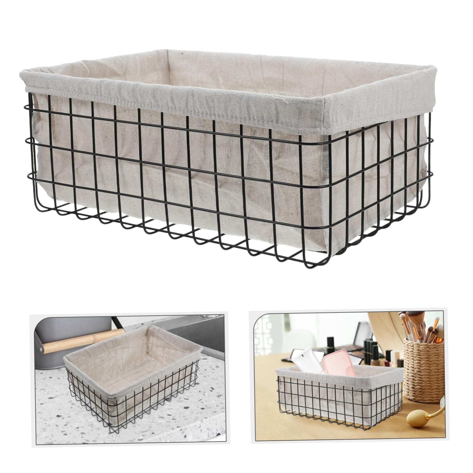 Cesto Portaoggetti in Ferro, Organizzatore da Tavolo per Trucchi e Snack, Capienza Grande, Design Semplice per Bagno e Cucina