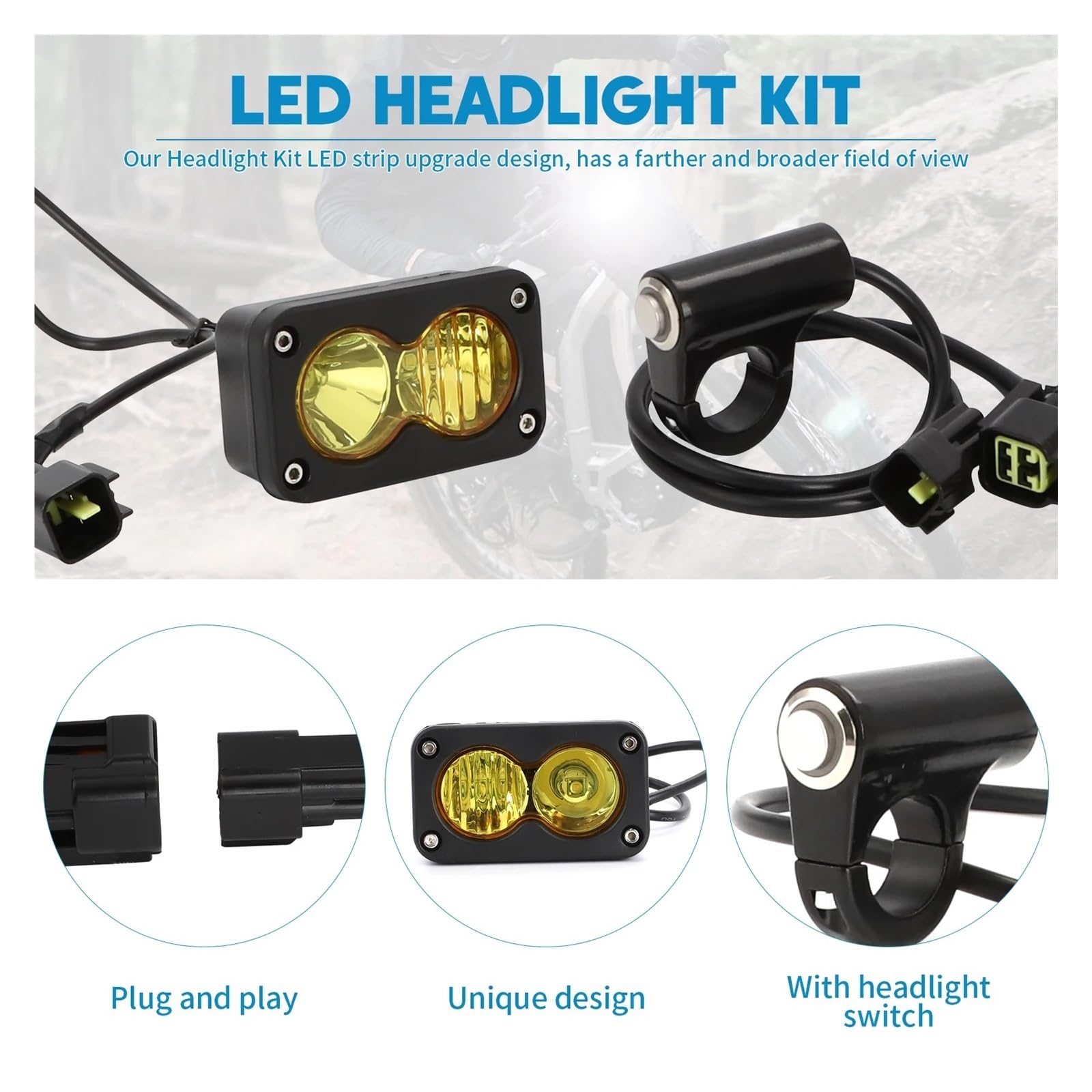 AVFORA Delantera faro Barra Luz Para Motocicleta Faro Delantero Alto Brillo, Plug N Play Para Talaria Sting R MX4, Kit Faro Reflector LED, Lente De PC Faros Luz