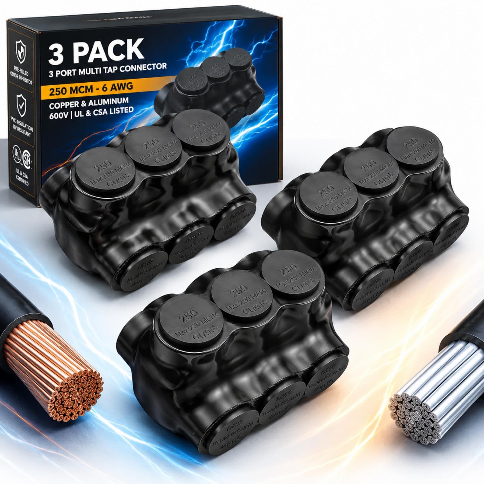 Conectores de puertos de cable negro con entrada doble cara e inhibidor de óxido 7