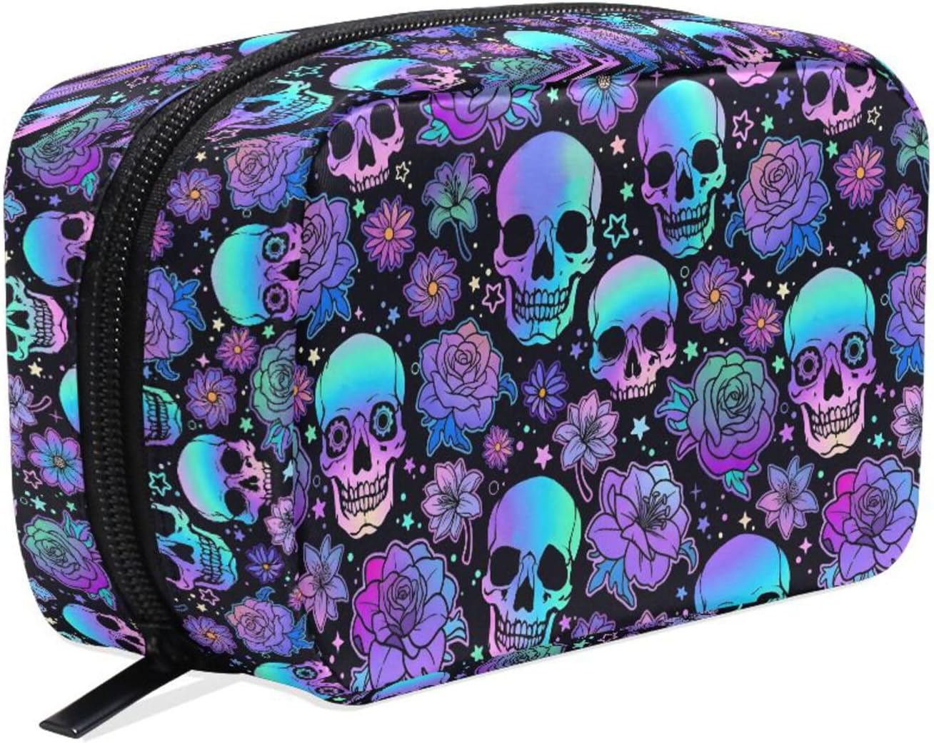 MNSRUU Small Cosmetic Bag for Girl Women Travel, Funny Skulls Makeup Toiletry Organizer Bags with Compartments