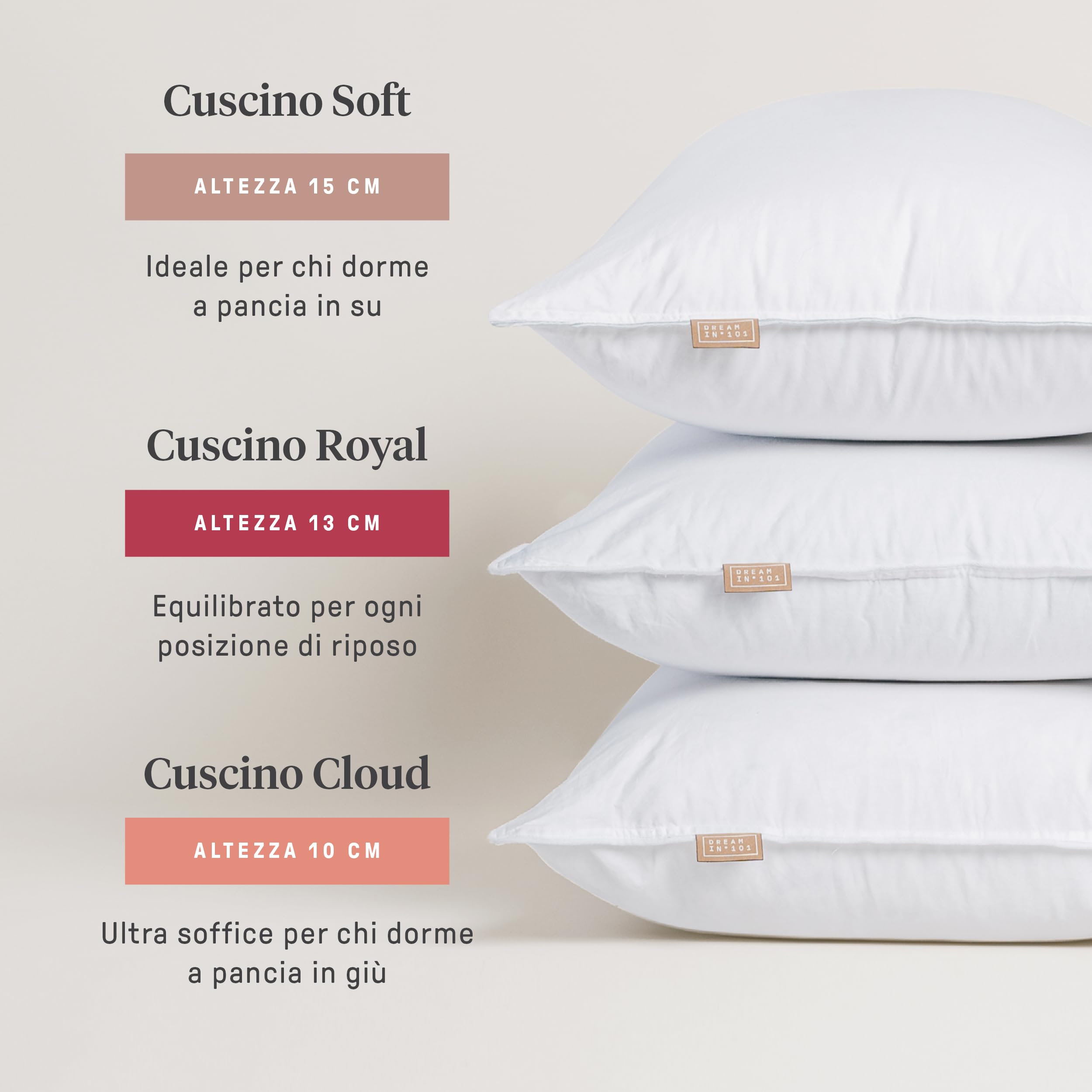 DREAMIN*101 - Cuscino Letto Ipoallergenico Doppia Imbottitura Piumino Piumetta Morbido Strutturato, Guanciale Letto Traspirante con Federa Cotone, Cuscini Letto Made in Italy 50x80, Royal (Alto 13 cm)