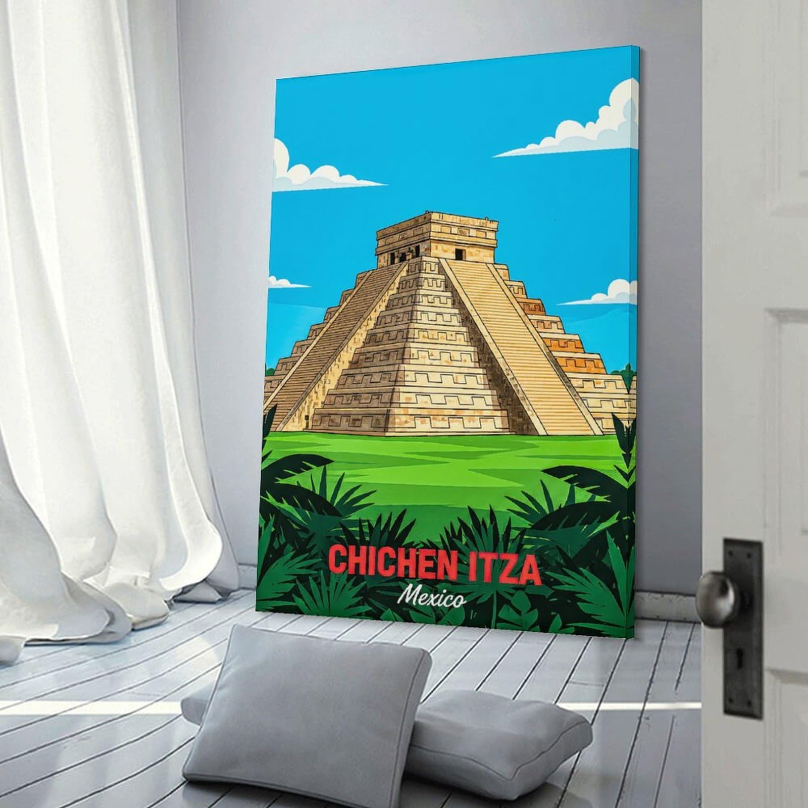 Junmoney Chichen Itza Pyramid in Mexico(2) Decorative Wall Artwork 24x36inch(60x90cm), for Home Lounge, Bedroom Or Reading Nook, Modern Wall Decor for Cosy Interiors