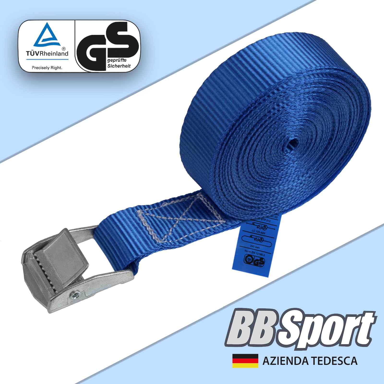 Cinghia di fissaggio Cinghie di tensione - blu - 1m 2,5m 4m 6m - diverse quantità, sicura del carico resistenza fino a 250 kg DIN EN 12195-2 ; 4 pezzi 2.5 cm x 6 m - 3