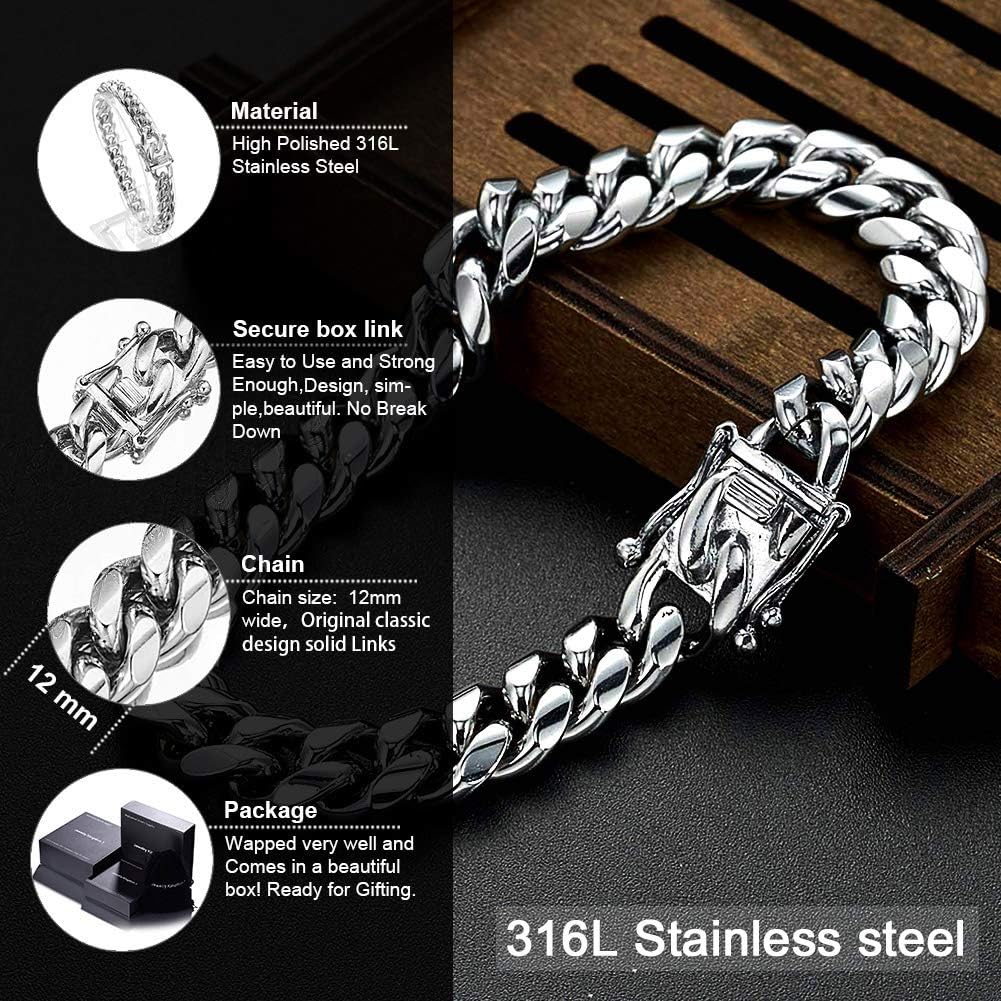 Jewelry Kingdom 1 Mens Necklace High Polished, Silver Chain Miami Cuban Link Chain 12MM for Men's Jewelry, Necklace for Women, 316L Stainless Steel(Bracelet, 9") - Image 4