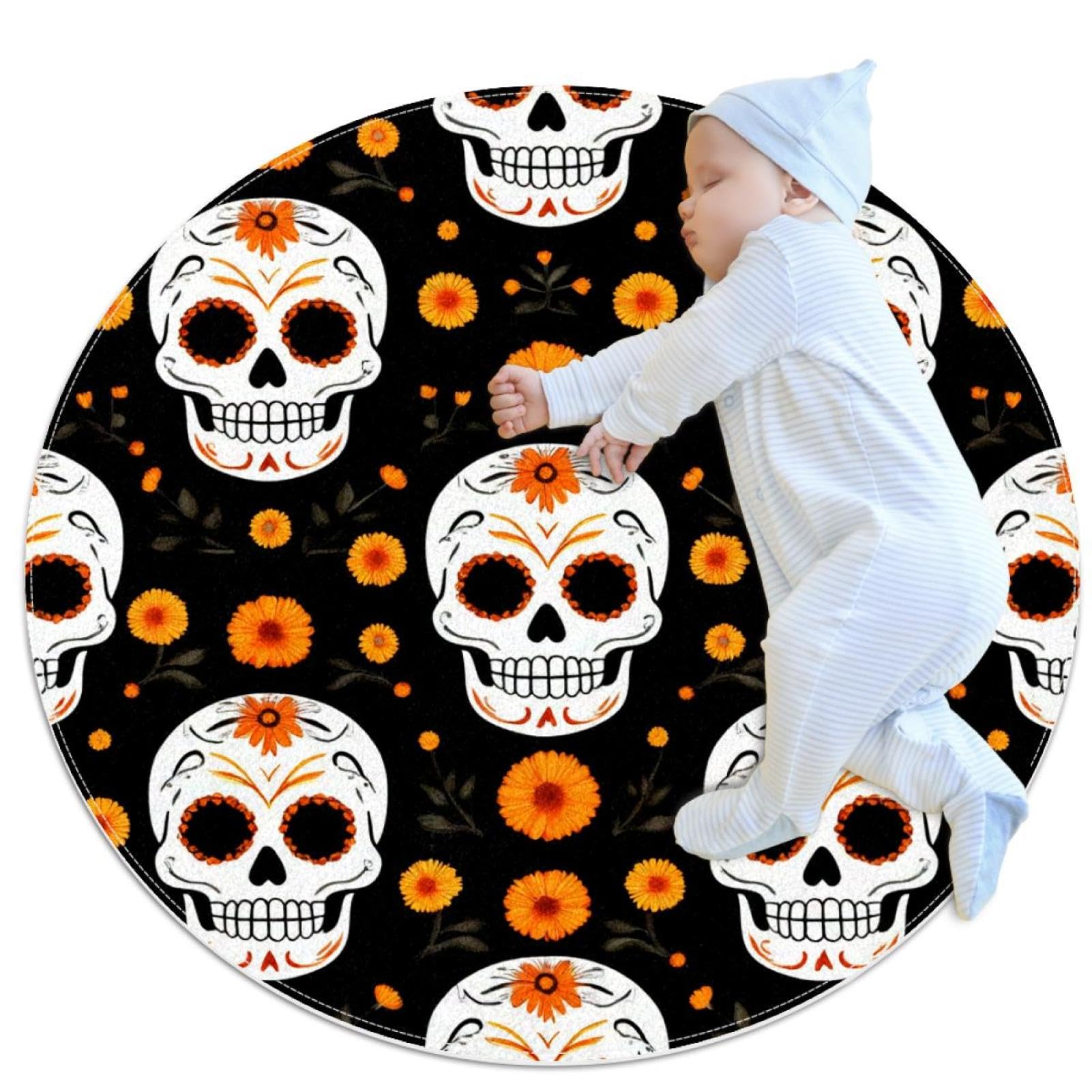 Tapis de salle de bain aux finitions soignées motif crâne 1m