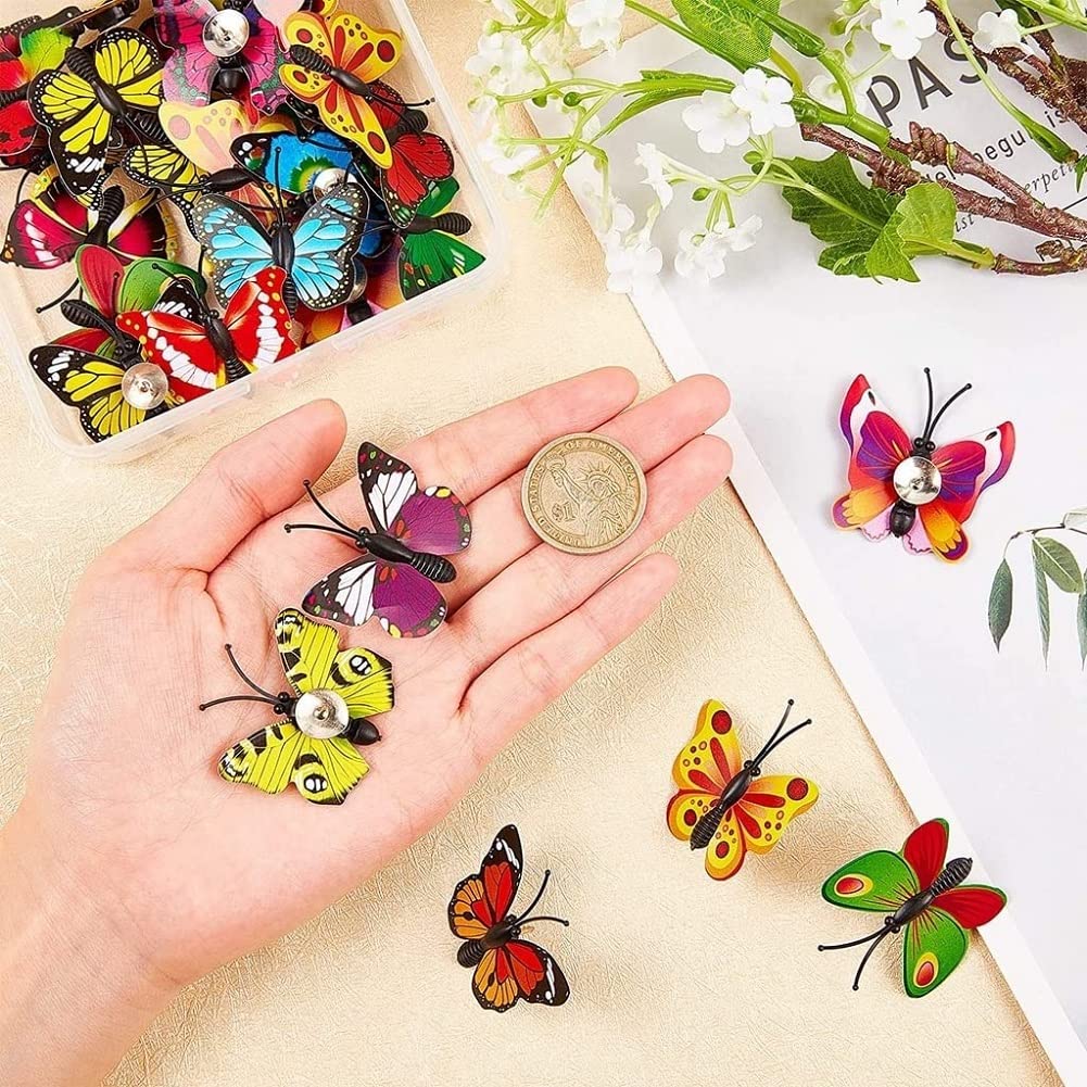 100 Butterfly Push Pins - Colorful Thumb Tacks For Bulletin Boards & Photo Walls