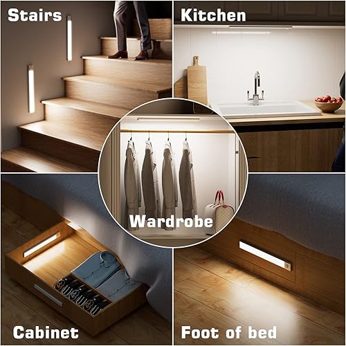 Miniatura 2 de Luces para debajo del gabinete, luces de armario, luz LED inalámbrica con sensor de movimiento para interiores, tira magnética recargable de 2000