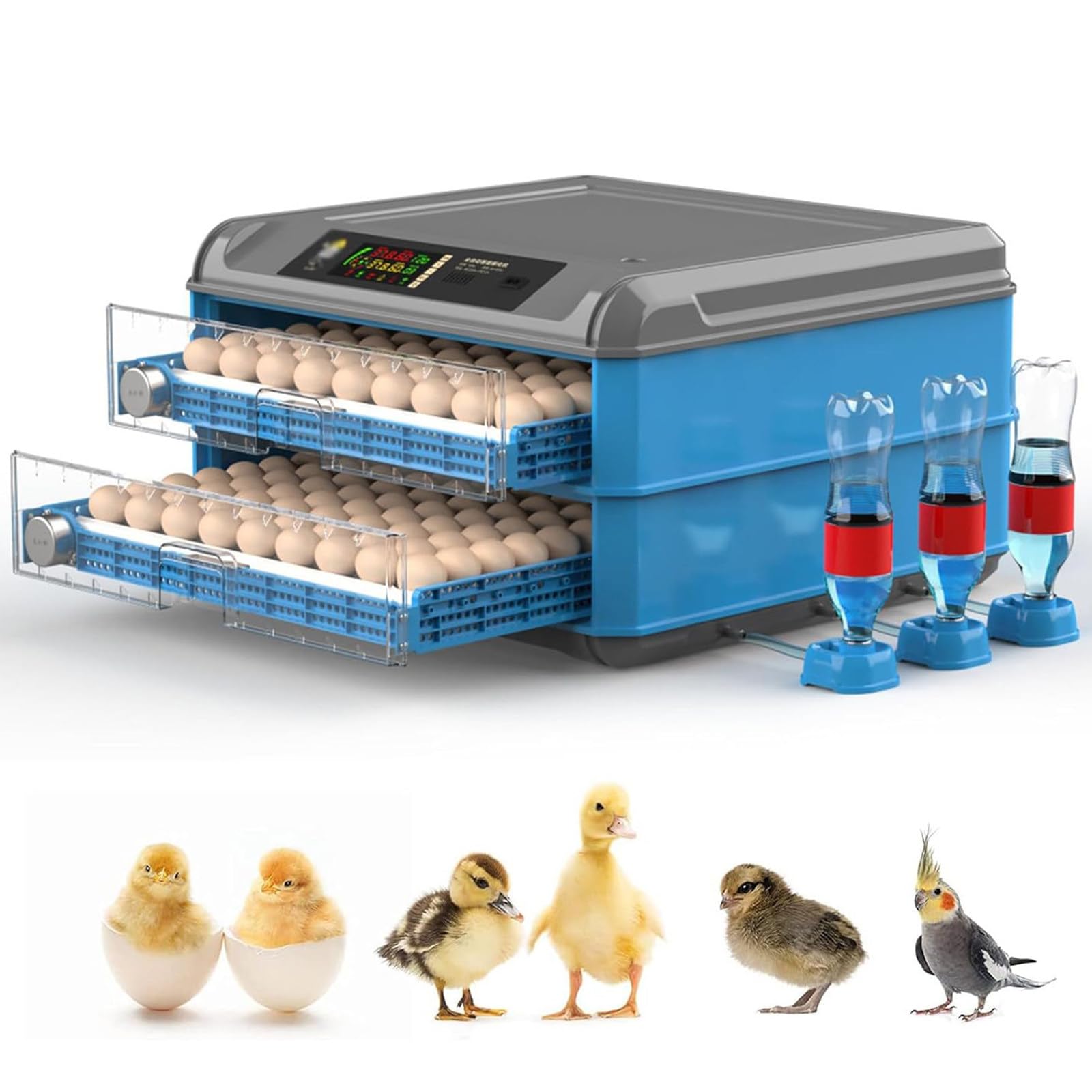 JIADUOFU Full auto chick incubator for eggs home smart incubator automatic egg incubator with temperature control-（ac 220v/dc 12v） chicken brooder incubator, large capacity 128Eggs