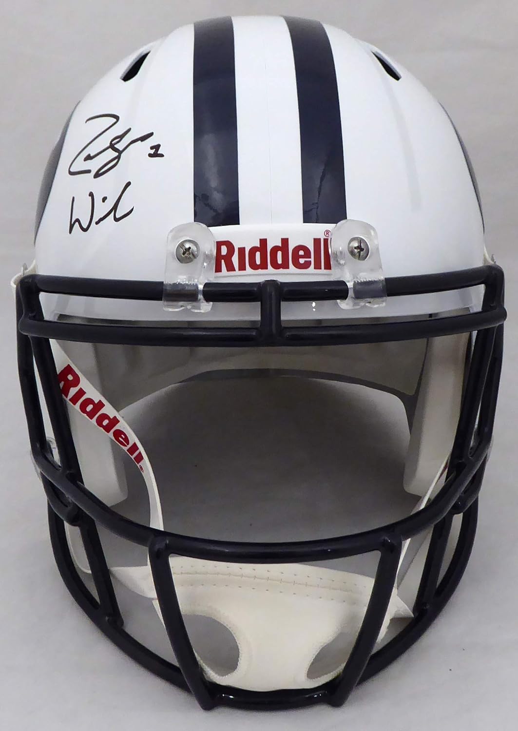 Zach Wilson Autographed BYU Cougars White Full Size Replica Speed Helmet Beckett BAS Stock #191105