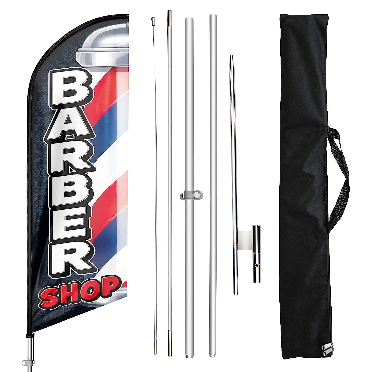 Barber shop Swooper - Kit de mástil de bandera de 11 pies, bandera de plumas publicitaria, carteles para empresas y escaparates