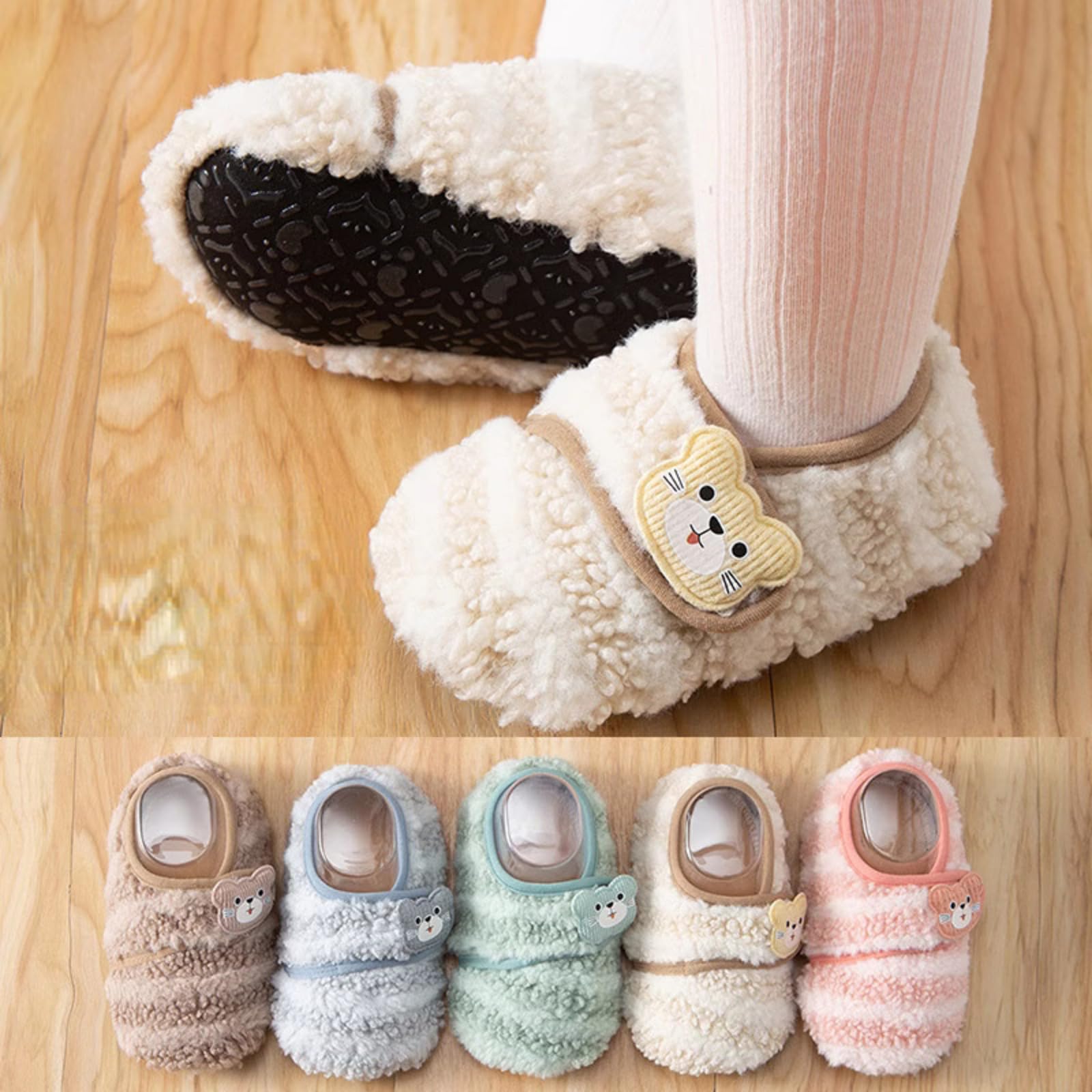 Infant Toddlers' Non Slip Winter Warm Sock Booties 0-6-12 Months - 2/3/4/5 Years, Fleece Plush Crib Shoes for Newborn Boys Girls (brown,0-9 months,Infant,US_Footwear_Size_System,Age Range,Medium,0 Months,Women,9 Months,infant)