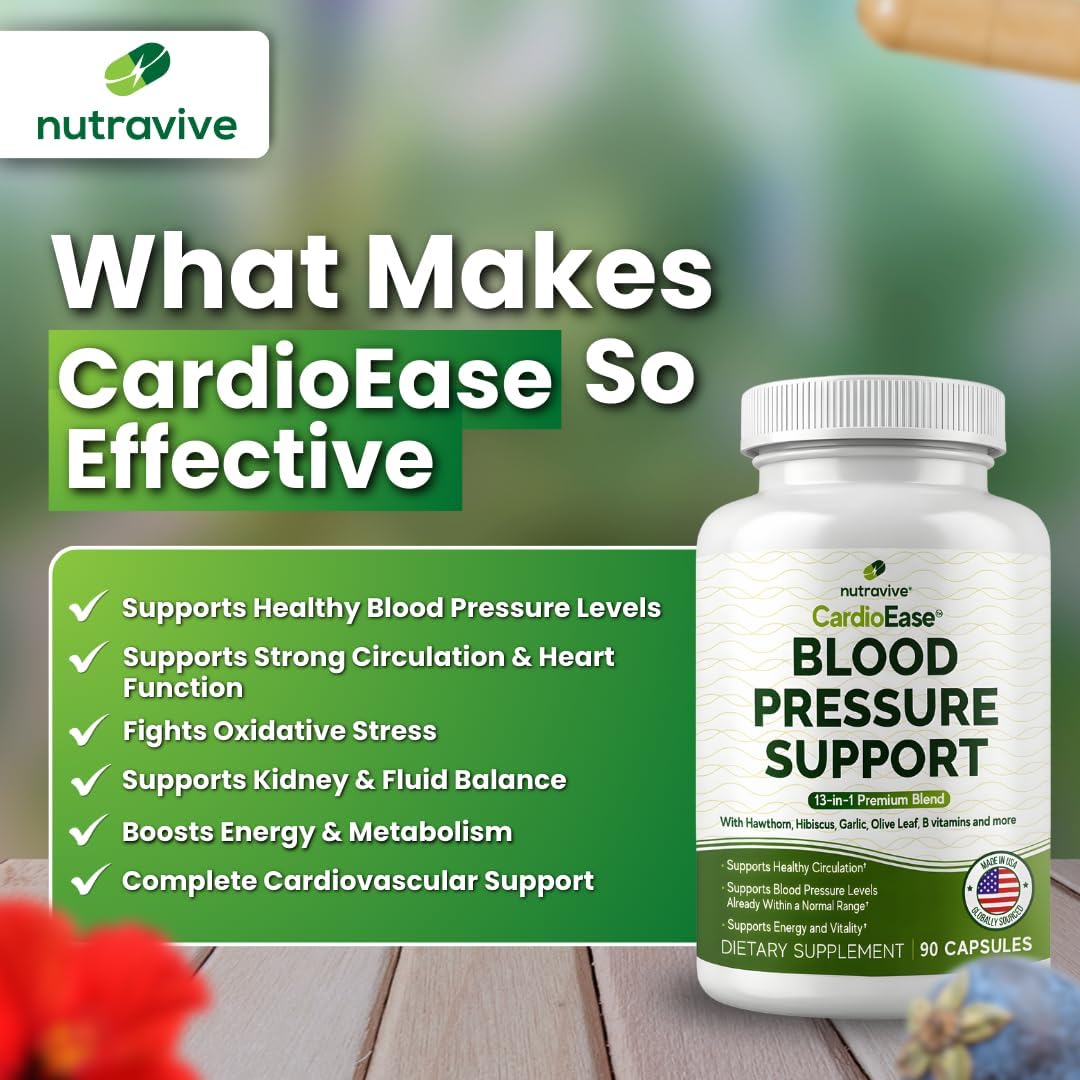 Nutravive 13-in-1 Heart Health Supplement – Supports Healthy Circulation & Blood Pressure Levels – with Hawthorn, Garlic, Olive Leaf, Hibiscus, B12 & More | Made in USA | 90 Capsules - Image 7
