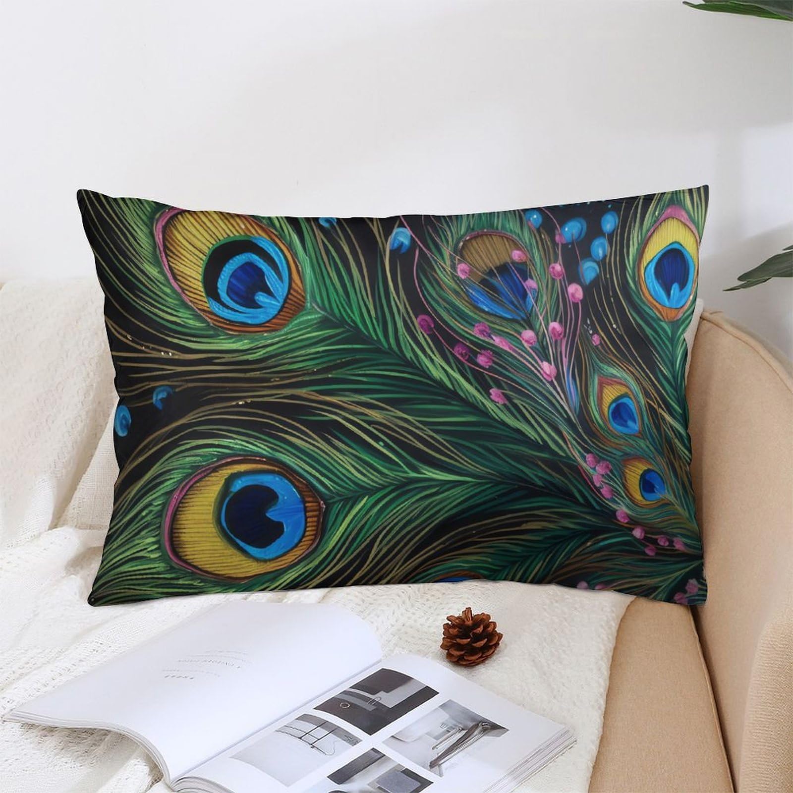 NTVOWPZO Decoration Throw Pillow Covers 12 "x20 Pillowcases Covers Peacock Feather Soft Pillowcases Modern Farmhouse Home Decor Sofa Cushions Covers for Couch Bed Living Room