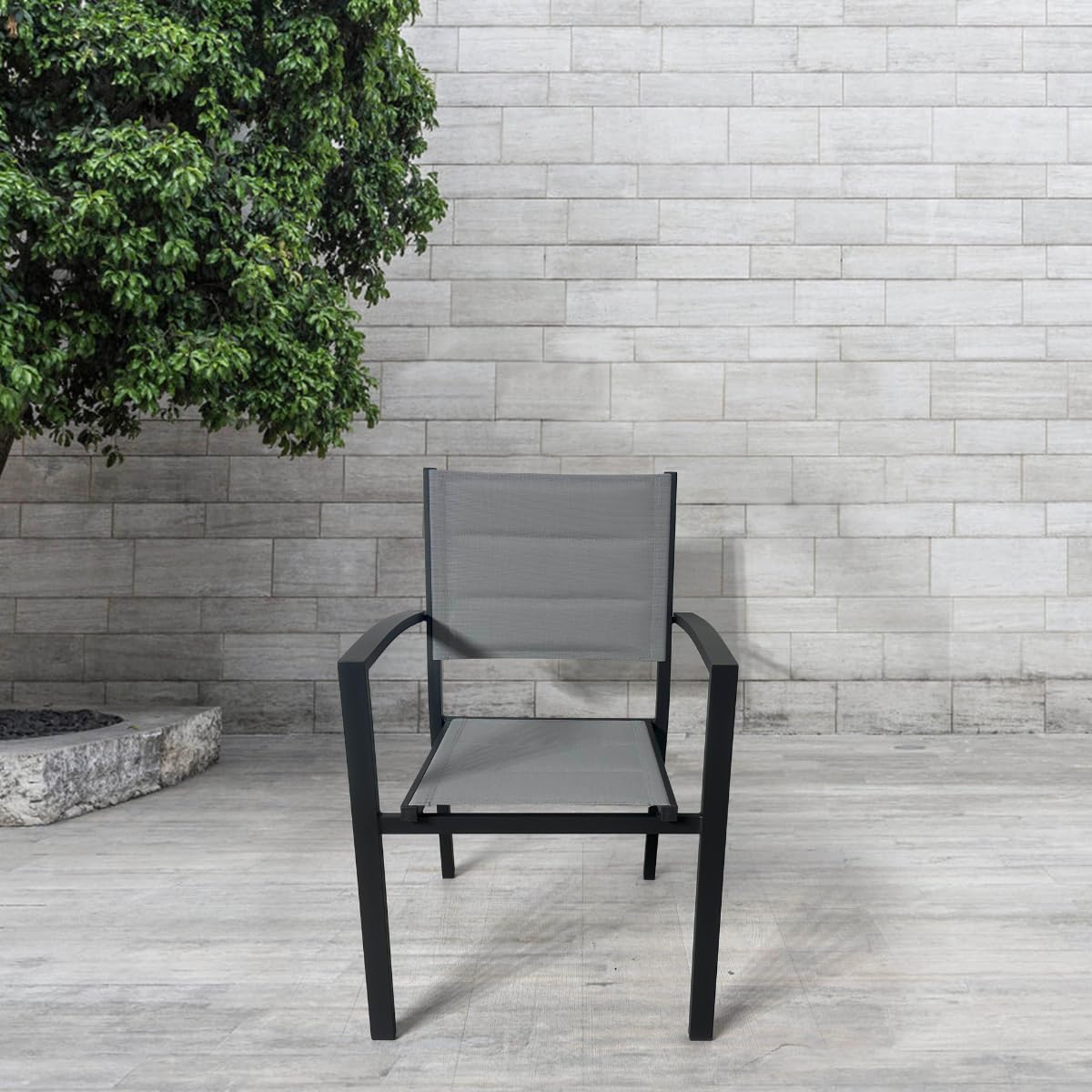MOMMA HOME Pack 4 Sillas Terraza Exterior - Jardin Asiento y Respaldo Acolchadas con Reposabrazos, Material Textiline y Aluminio, Color Gris, Medidas 87,5 x 56,5 x 57,5 cm