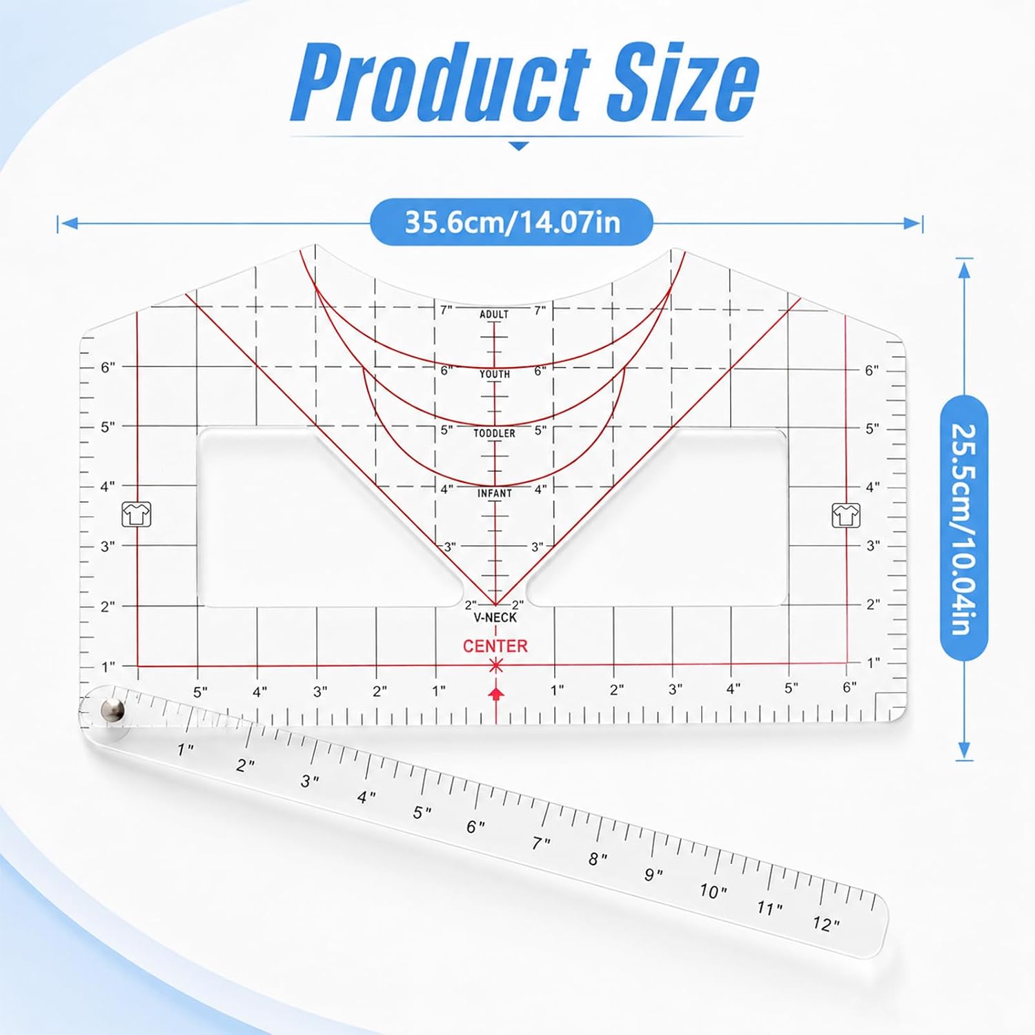 Transparent PVC Tshirt Ruler Guide for Heat Press & Vinyl