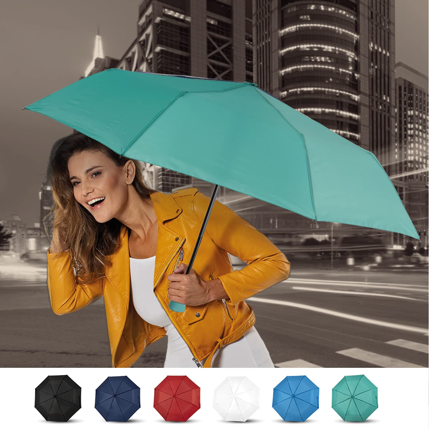 PERLETTI Ombrello Portatile Donna Uomo da Borsa - Ombrello Pieghevole da Pioggia Antivento - Ombrello Mini Ombrello Piccolo con Apertura e Chiusura Automatica Resistente da Viaggio - Diametro 100 cm