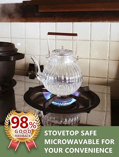 Miniatura 3 de IwaiLoft Tetera de vidrio segura para estufa con infusor extraíble, tetera de borosilicato fino, perfecta para té de flores de frutas, tetera de