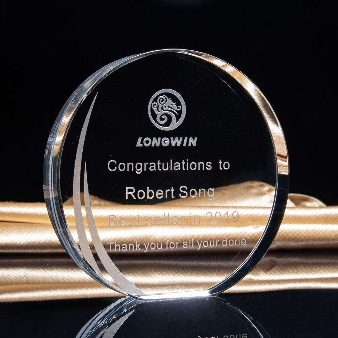 Personalized Crystal Awards Plaque Gift LONGWIN Customize Sandblasted