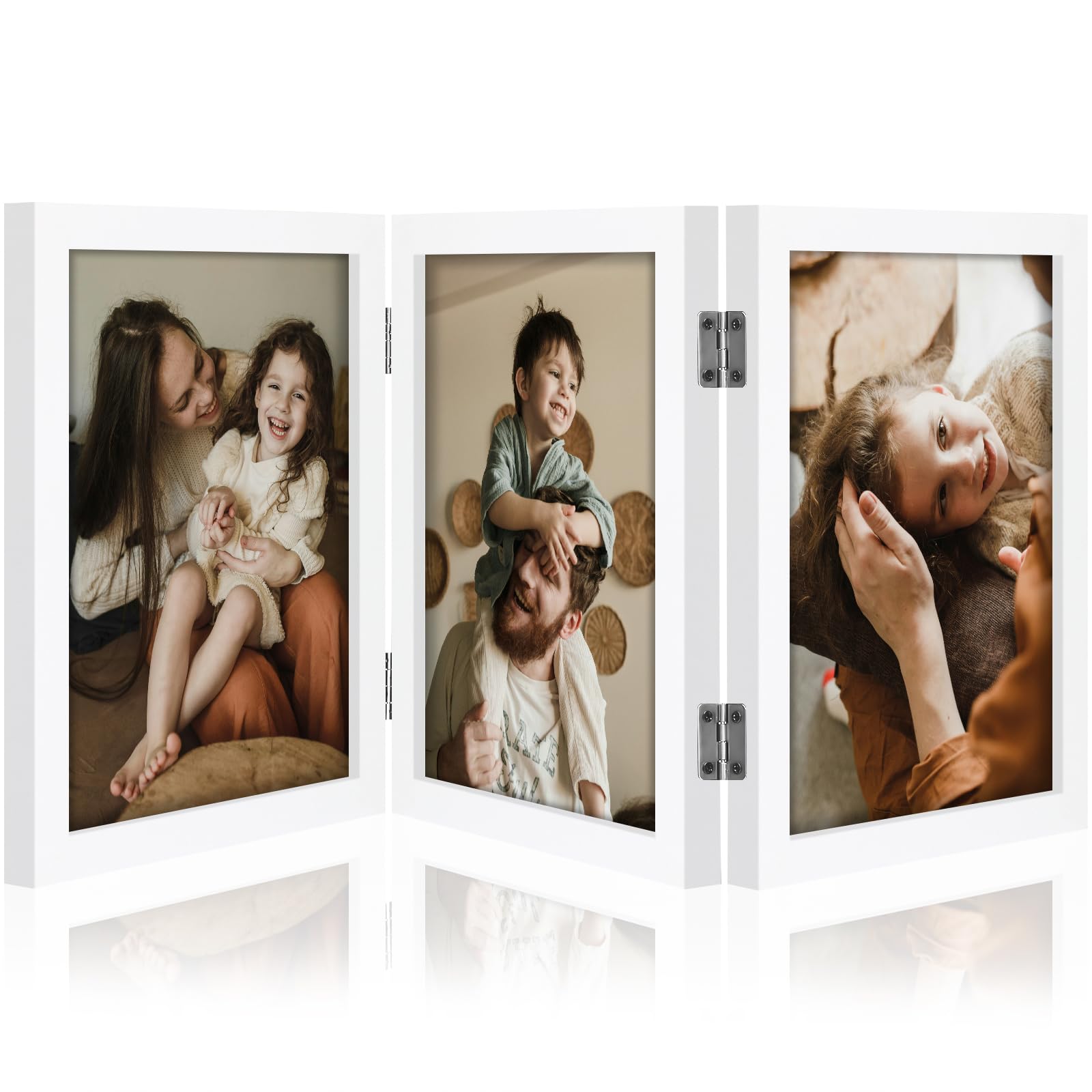 Cadre photo triple en bois d'ingénierie blanc et plexiglas haute clarté